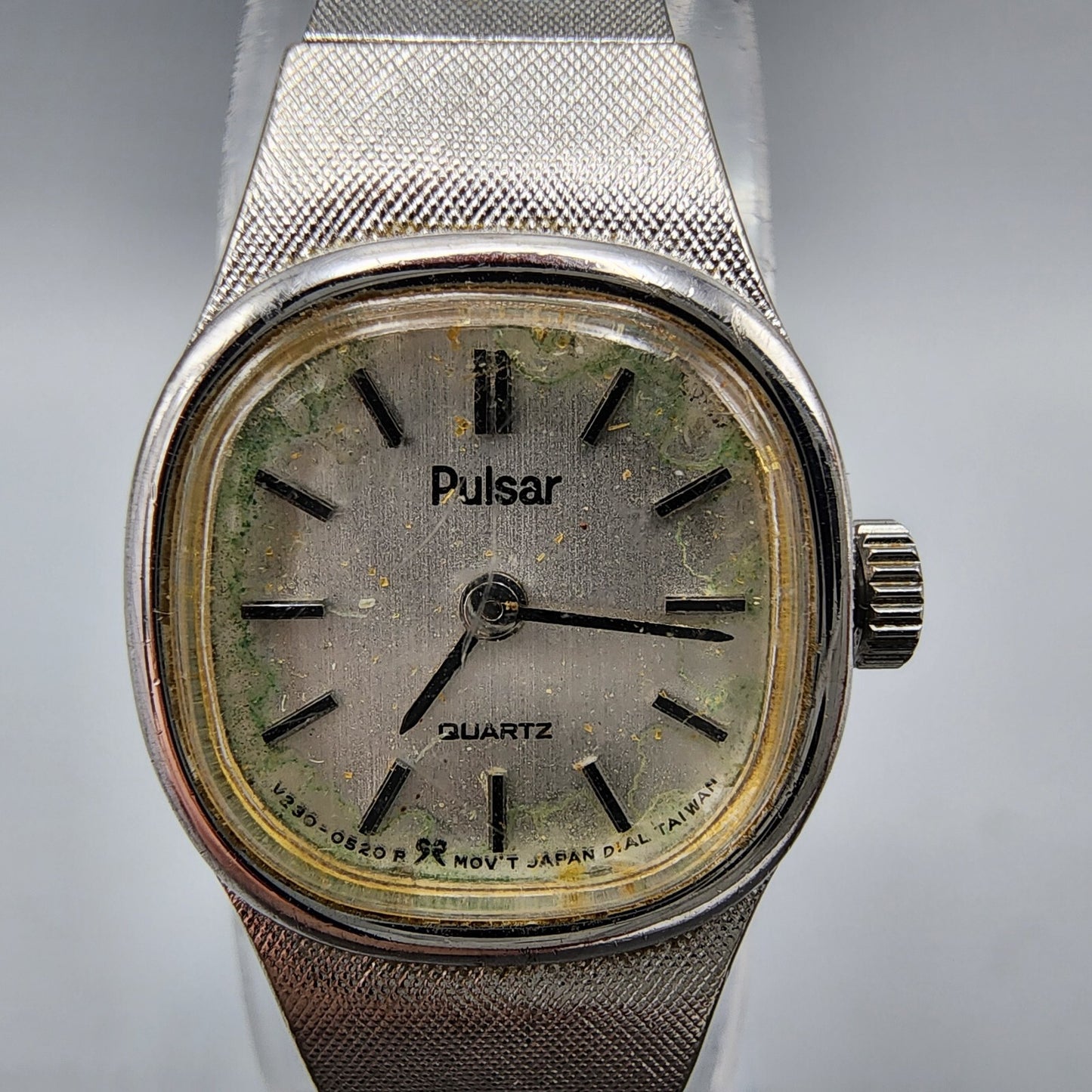 VTG Pulsar Watch Women Silver Tone Silver Dial 16mm Rectangle V230-5340 New Batt