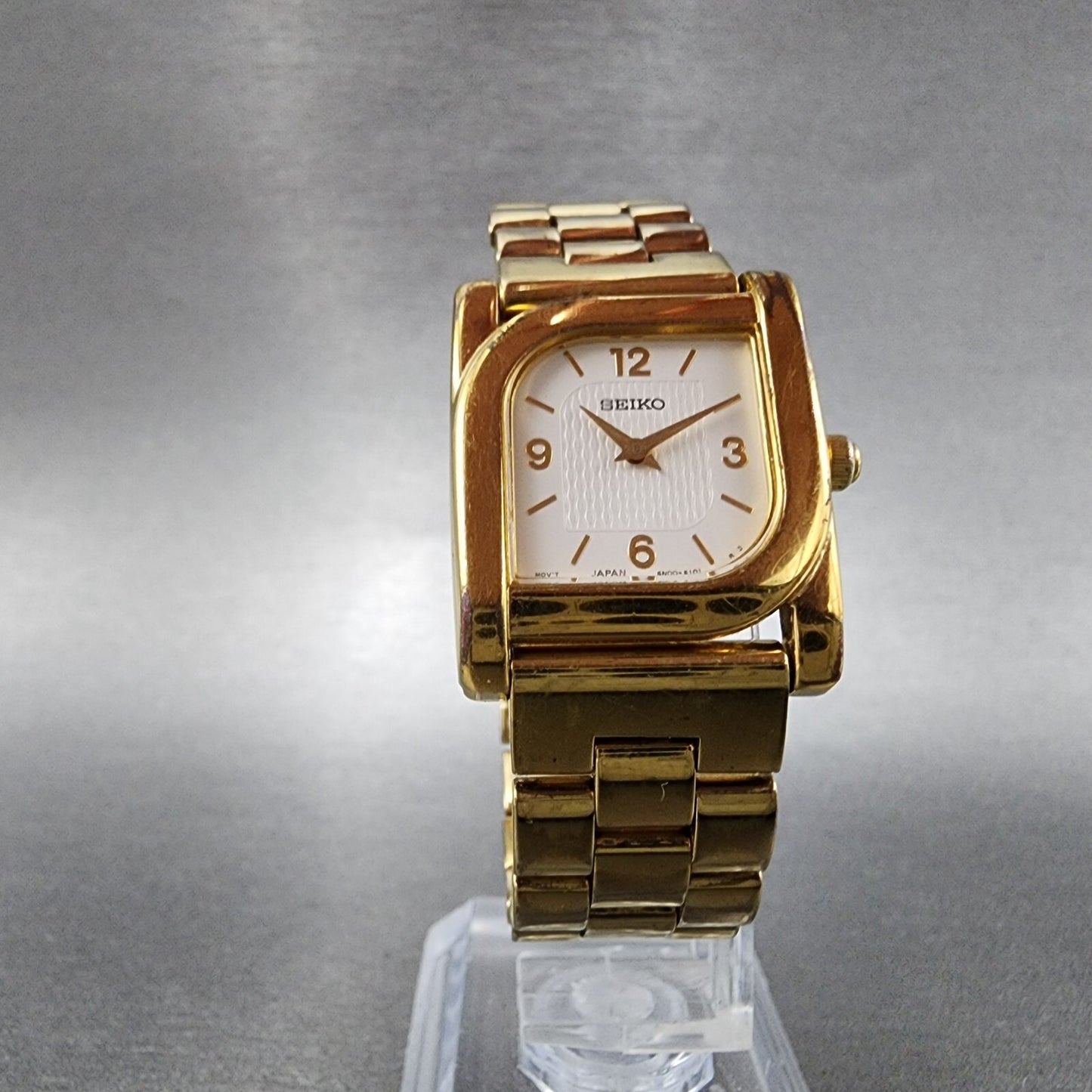 Seiko Watch Women 23mm White Dial Gold Tone Rectangle 4N00-6769 New Battery