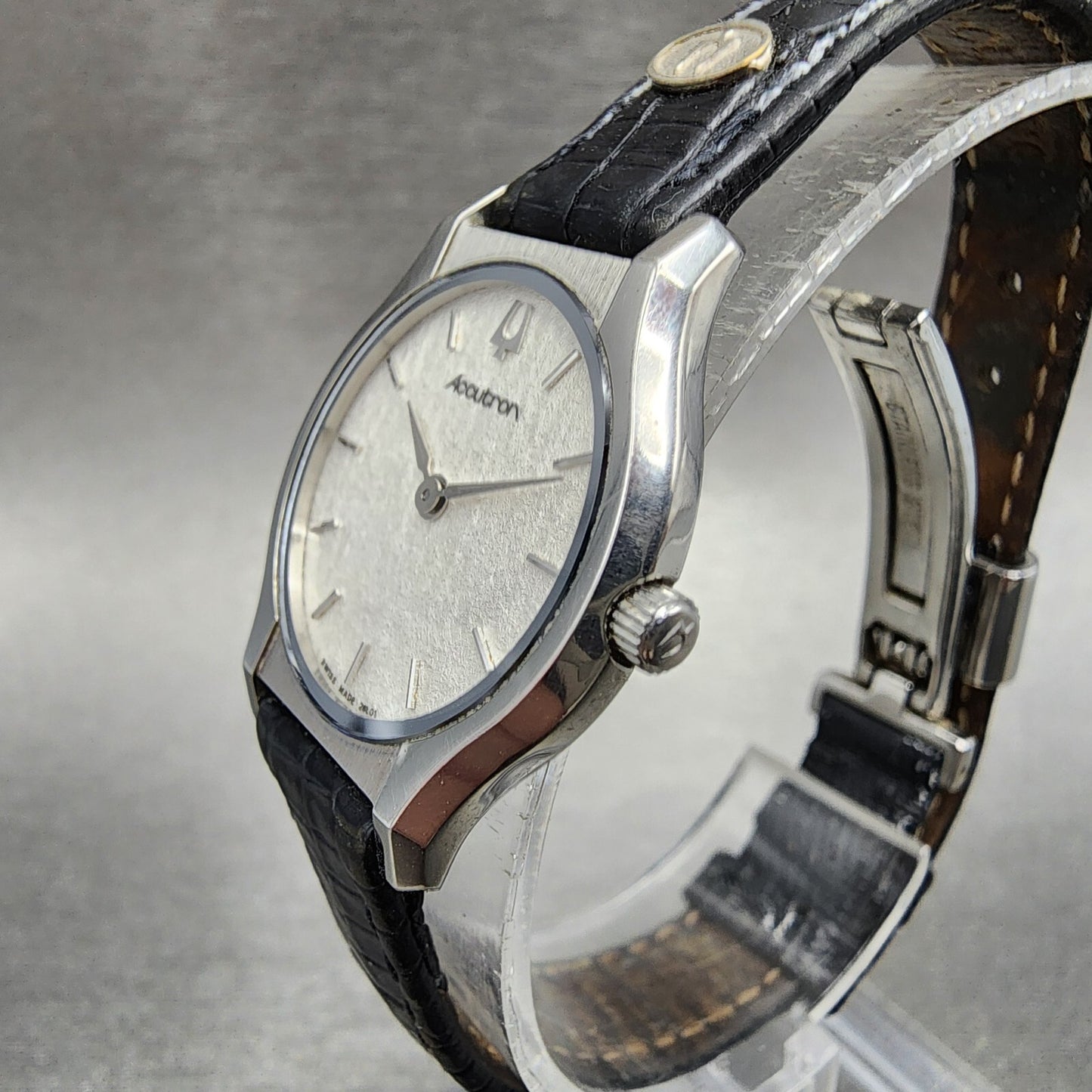 Bulova Accutron Watch Women 25mm White Dial Steel Round 26L01 New Battery