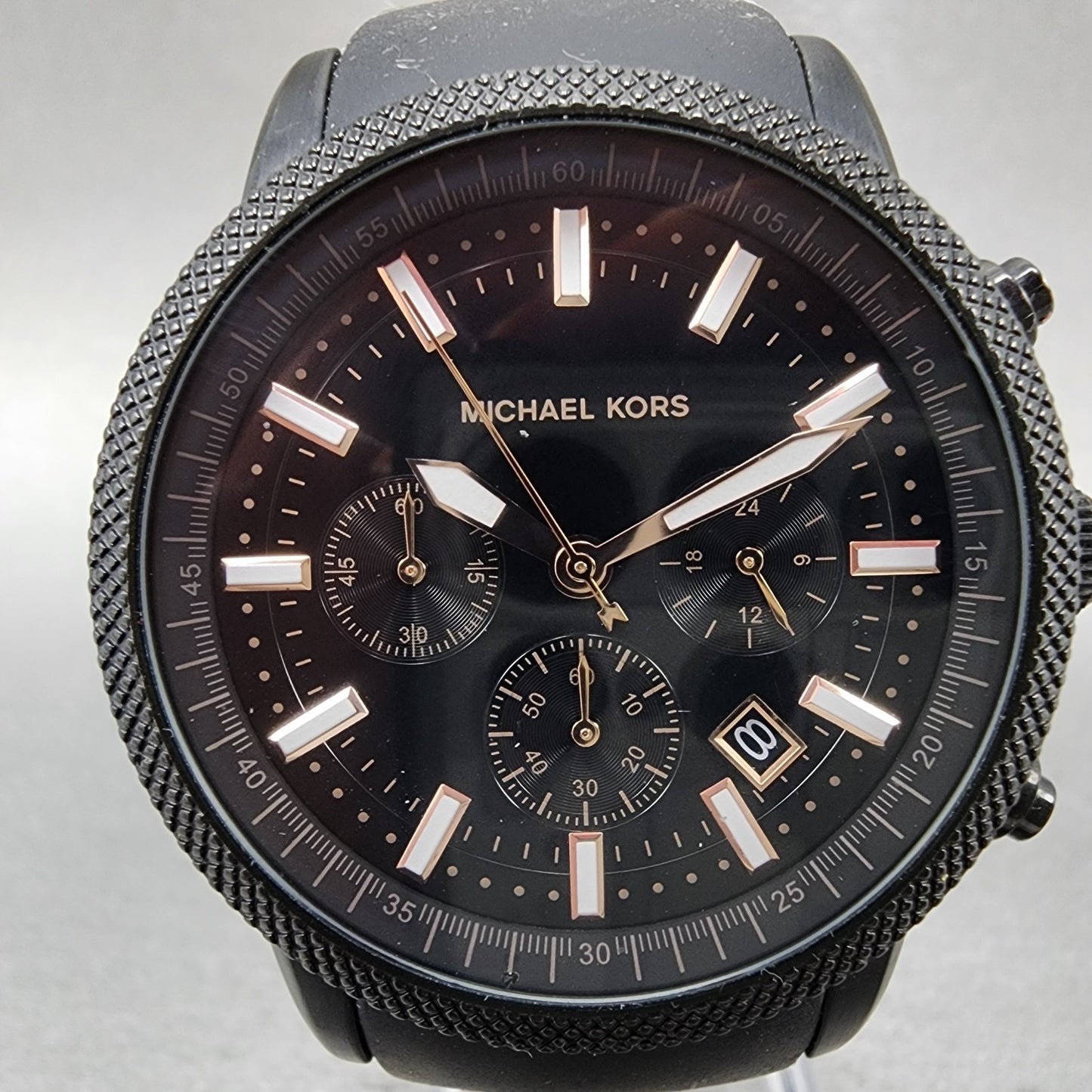 Michael Kors Scout Chronograph Watch Men 43mm Black Dial Black Tone New Battery