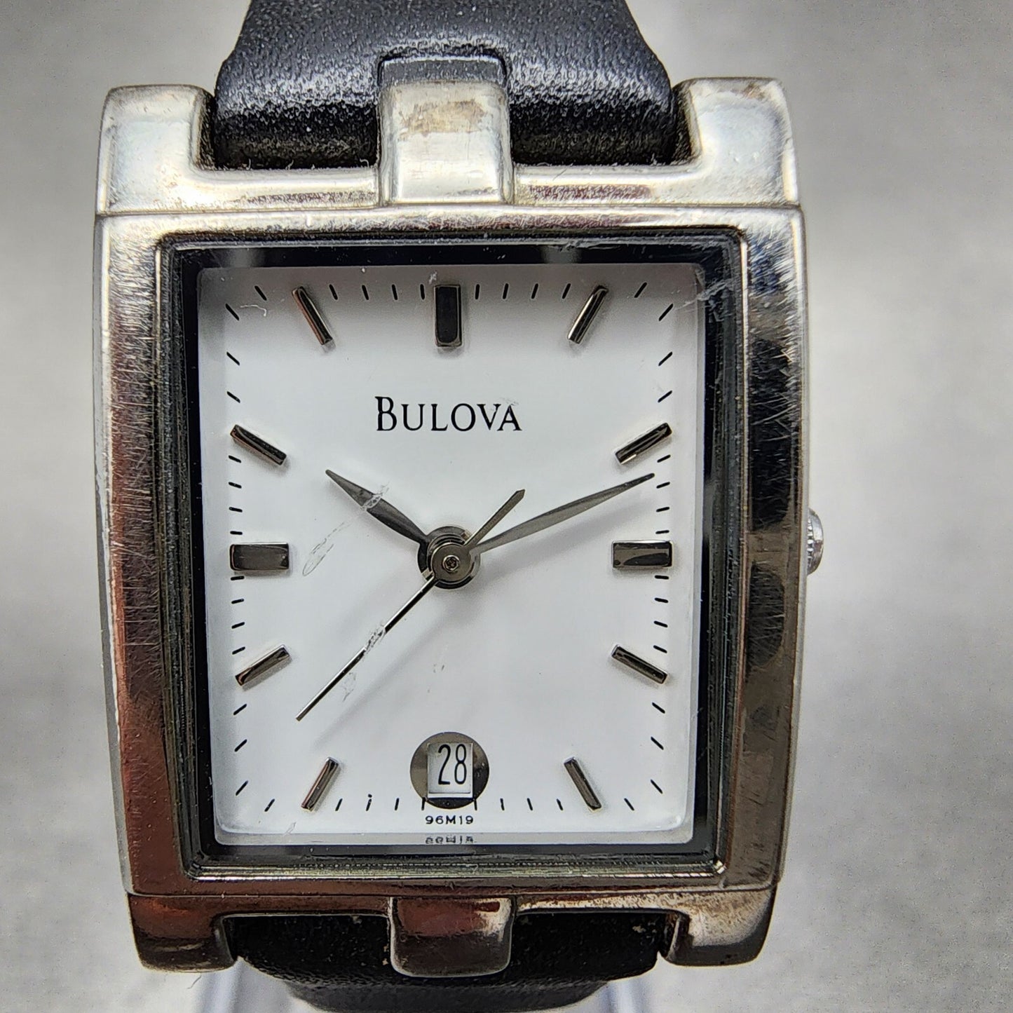 Bulova Tank Watch Women 21mm White Dial Silver Tone Date Rectangle New Batt B123
