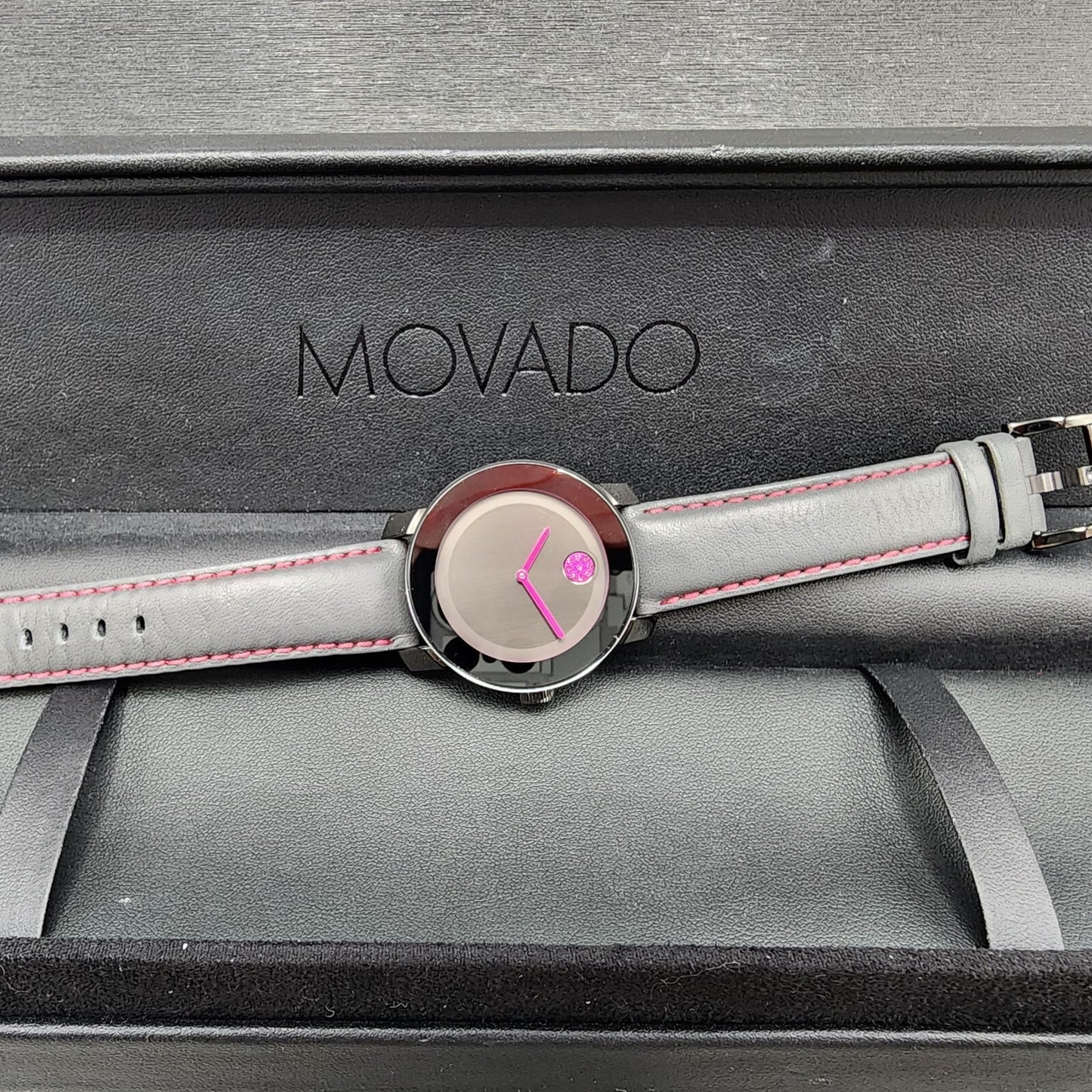 Movado Bold Watch Women 36mm Black Dial Black Case Breast Cancer ED New Battery