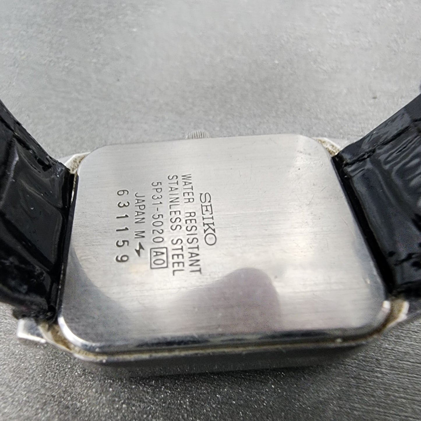 VTG Seiko Tank Watch Women 25mm Black Dial Silver Tone Rectangle 5P31-5020 PARTS