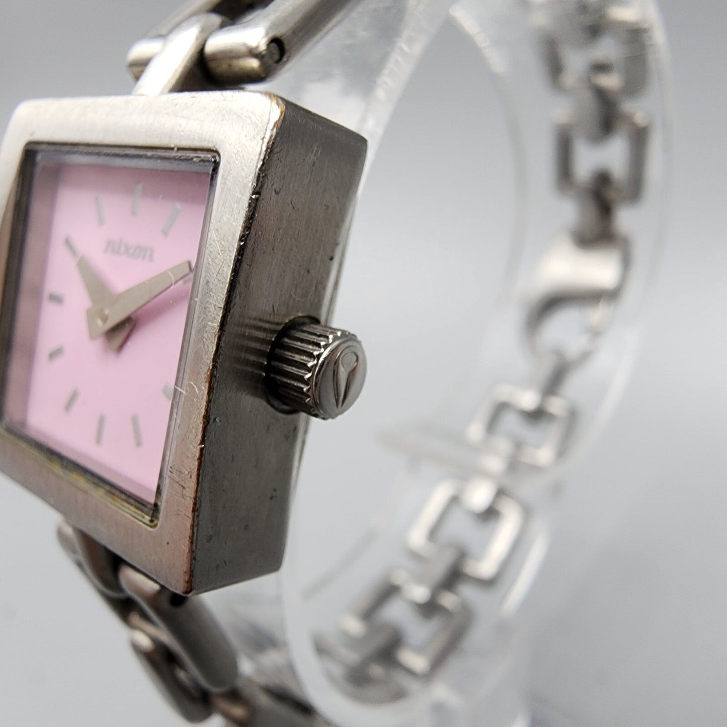 Nixon The Charm Watch Women 19mm Pink Dial Silver Tone Square New Battery