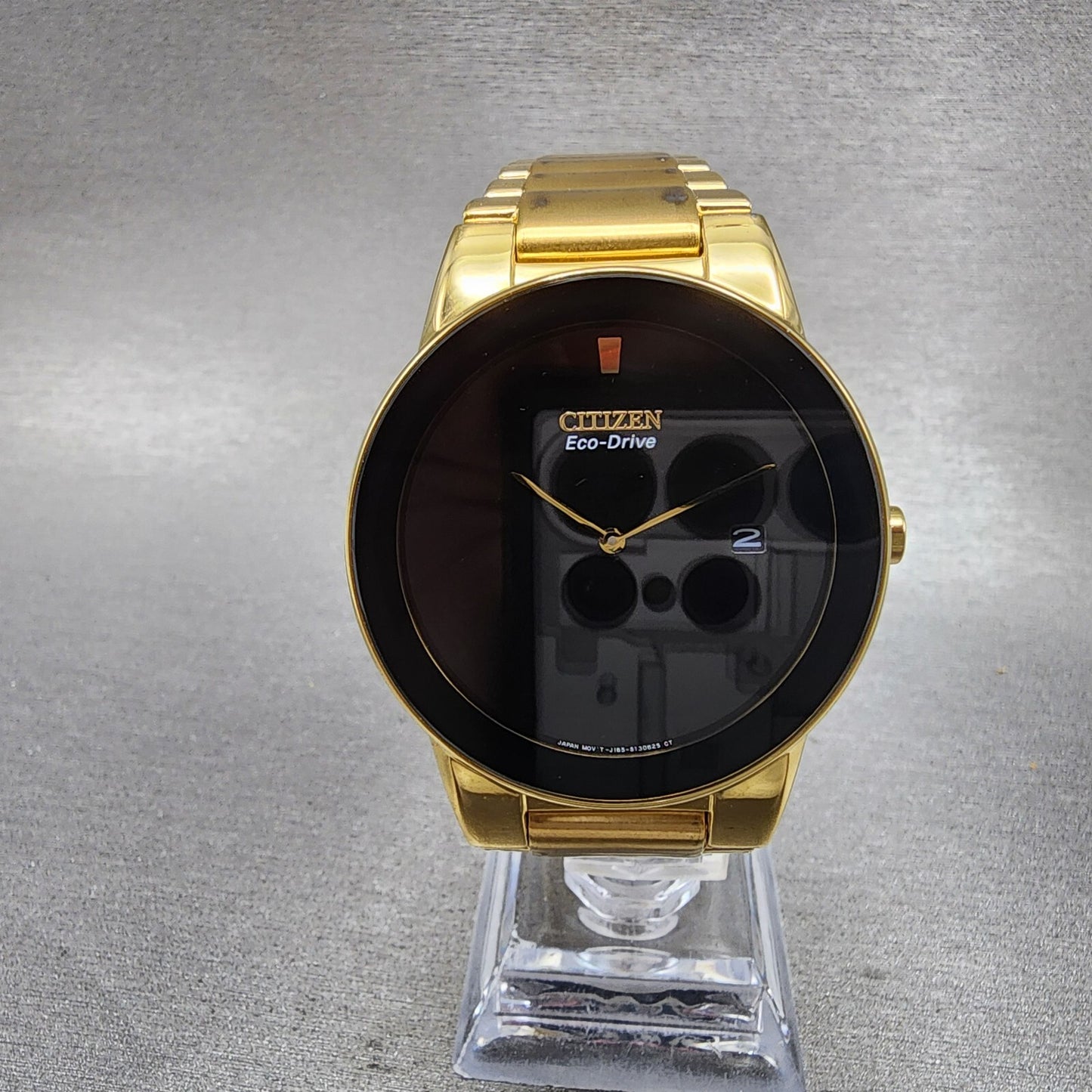 Citizen Axiom Eco-Drive Watch Men 40mm Black Dial Gold Tone Date Round Runs