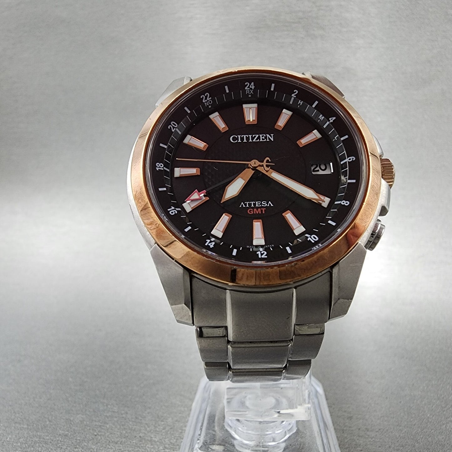 Citizen Eco-Drive Attesa GMT Watch Men 40mm Black Dial Titanium Date Round Runs