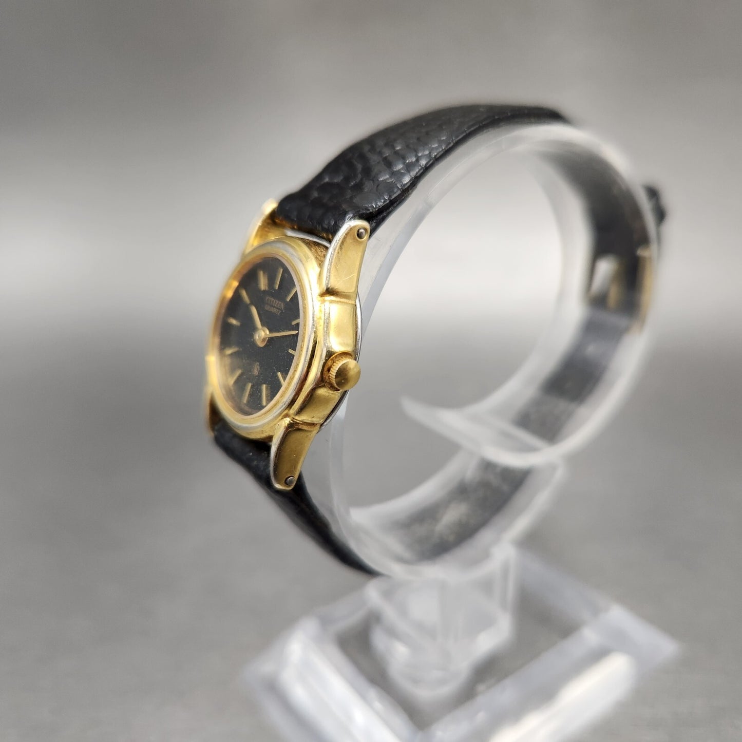 VTG Citizen CQ Watch Women 21mm Black Dial Gold Tone Round 3220-914864 New Batt