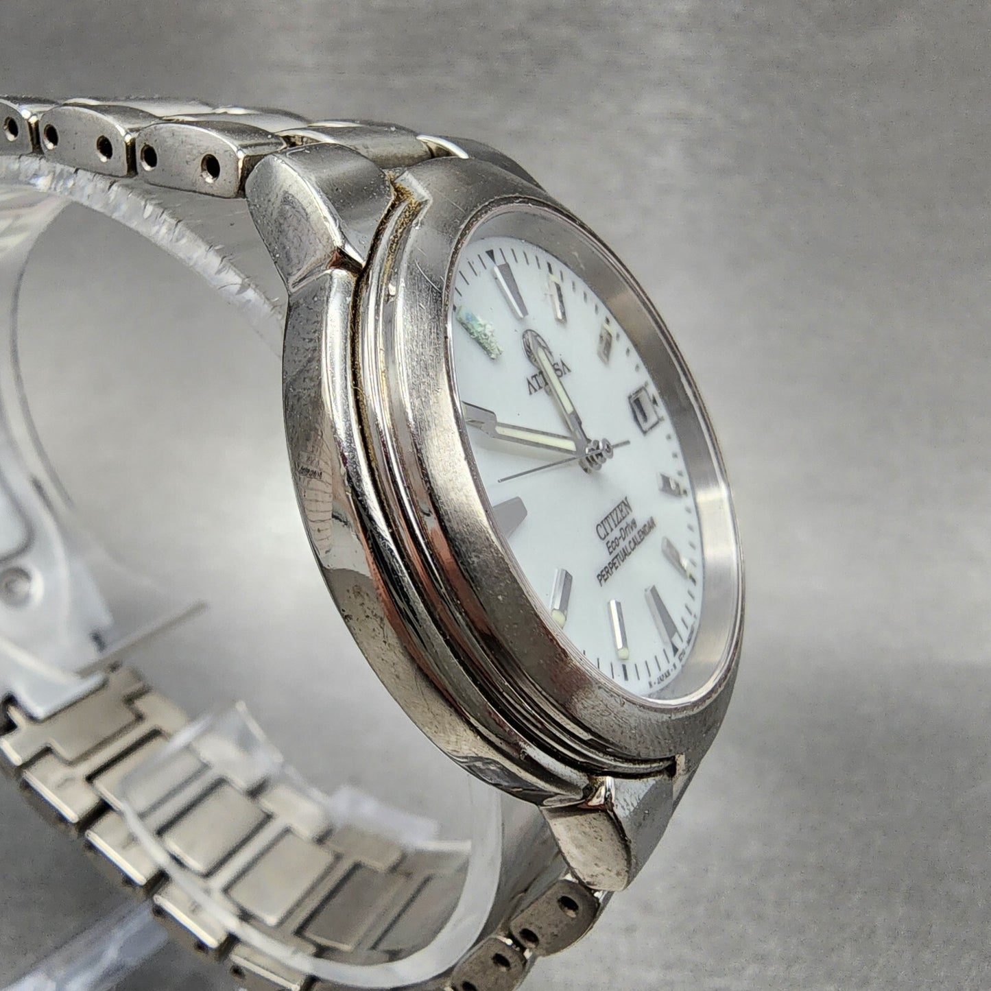 Citizen Attesa Eco-Drive Watch Men 36mm White Dial Titanium Date Perpetual Cal