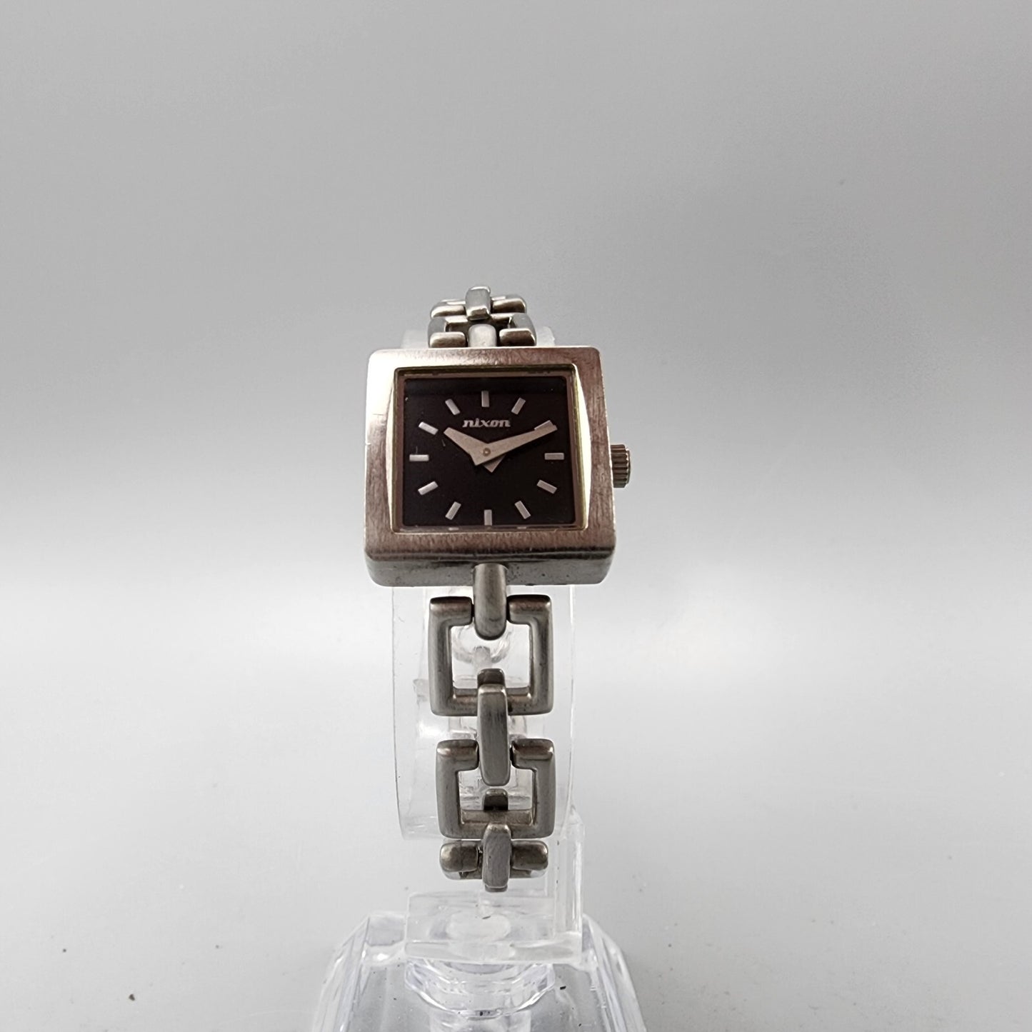 Nixon The Charm Watch Women 19mm Black Dial Silver Tone Square New Battery