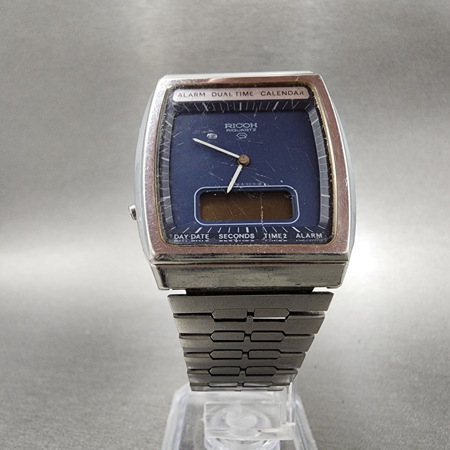 Ricoh Analog Digital Watch Men 33mm Blue Dial Steel Rectangle  PARTS