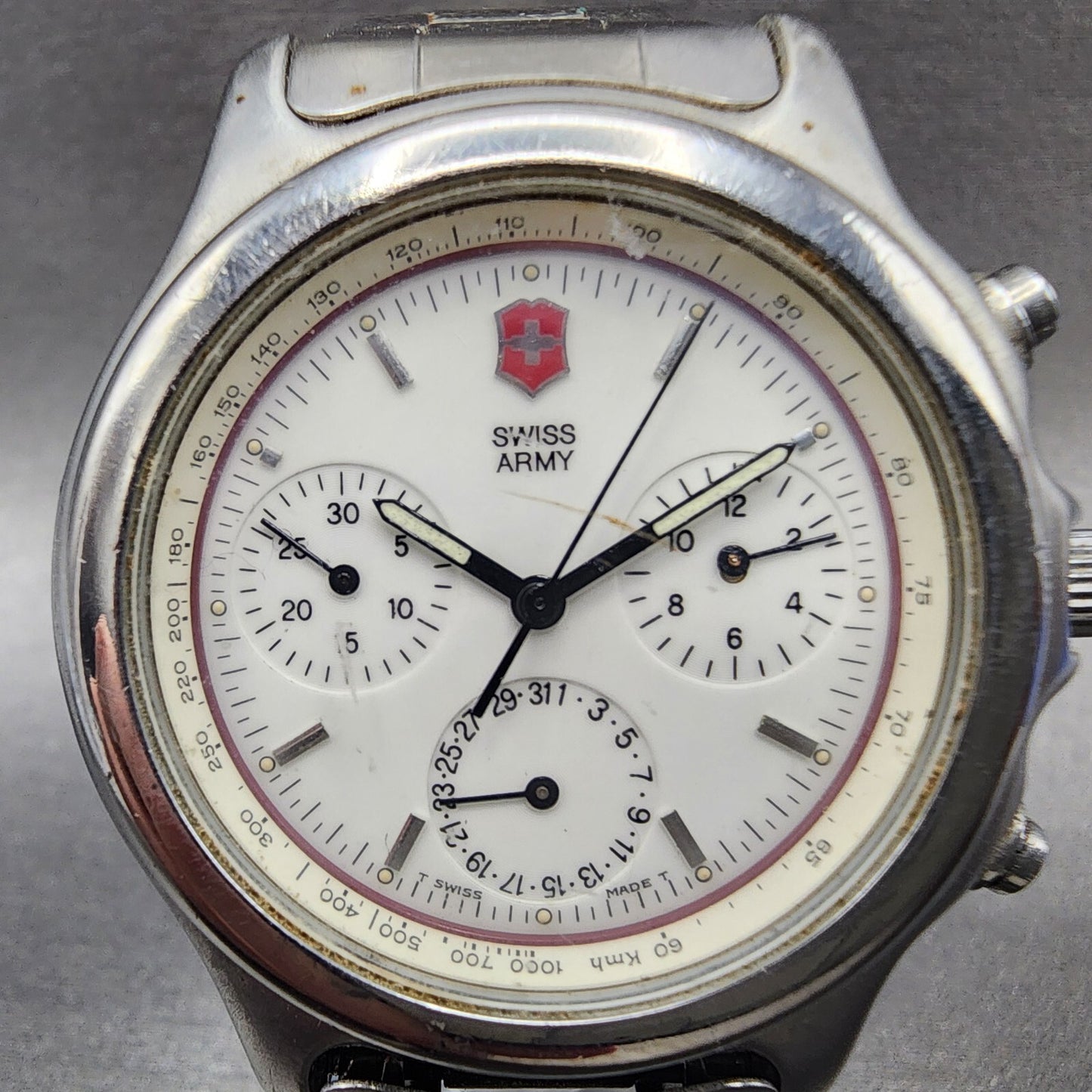Victorinox Swiss Army Classic Chronograph Watch Men 40mm White Dial Steel READ!!