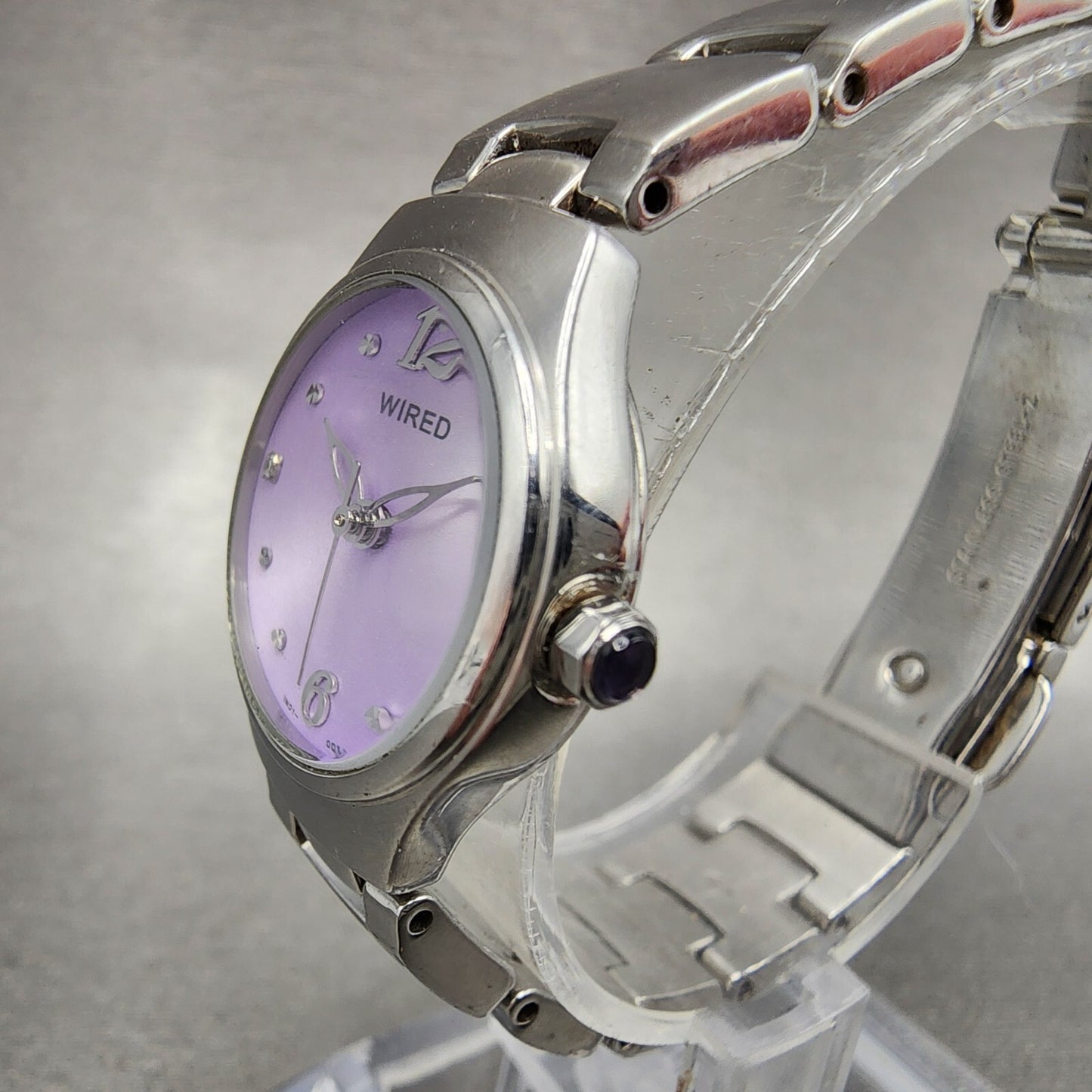 Seiko ALBA Wired Watch Women 21mm Purple Dial Steel Round 1N01-0BW0 New Battery