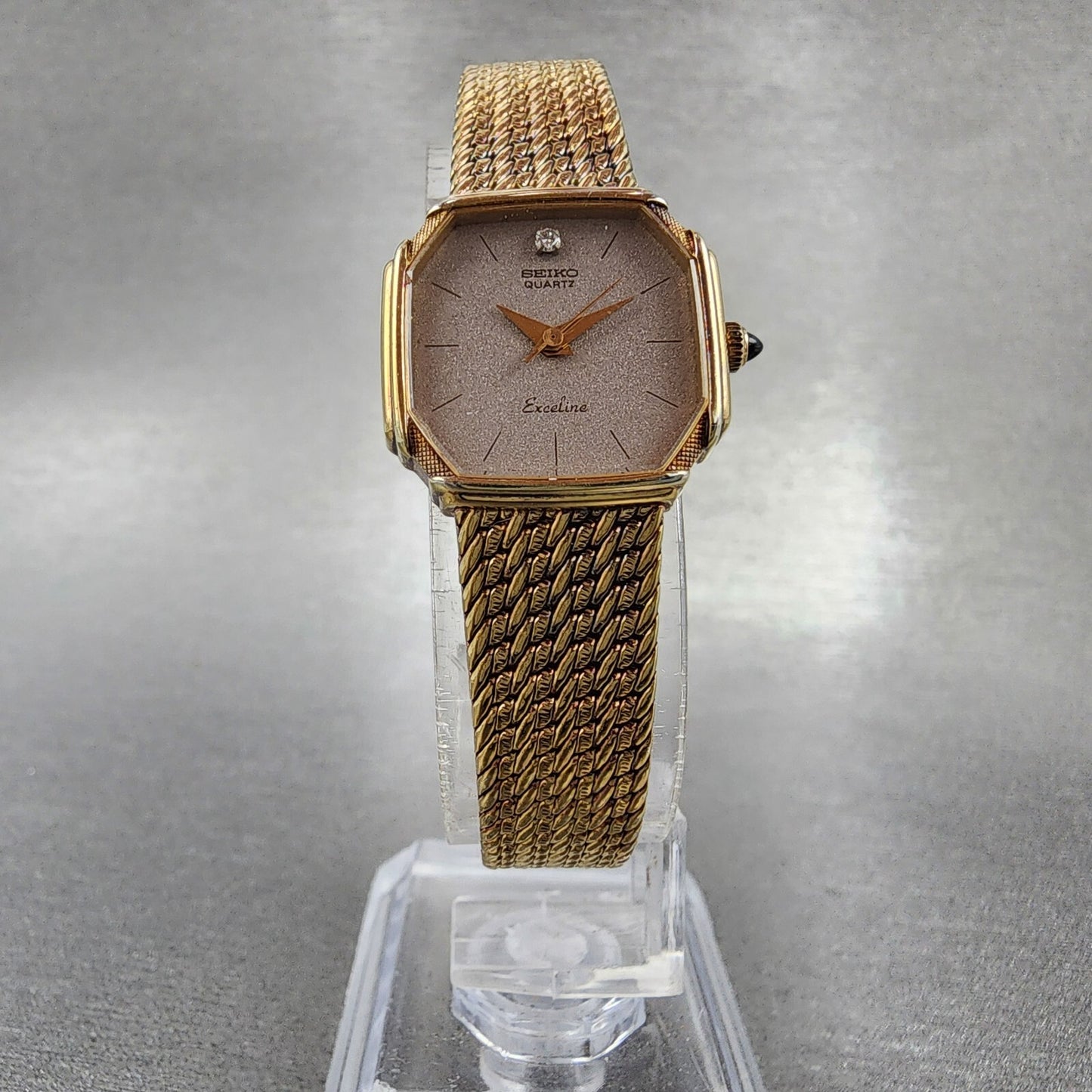 Seiko Exceline Watch Women 20mm Gray Dial Gold Tone 1221-5080 New Battery