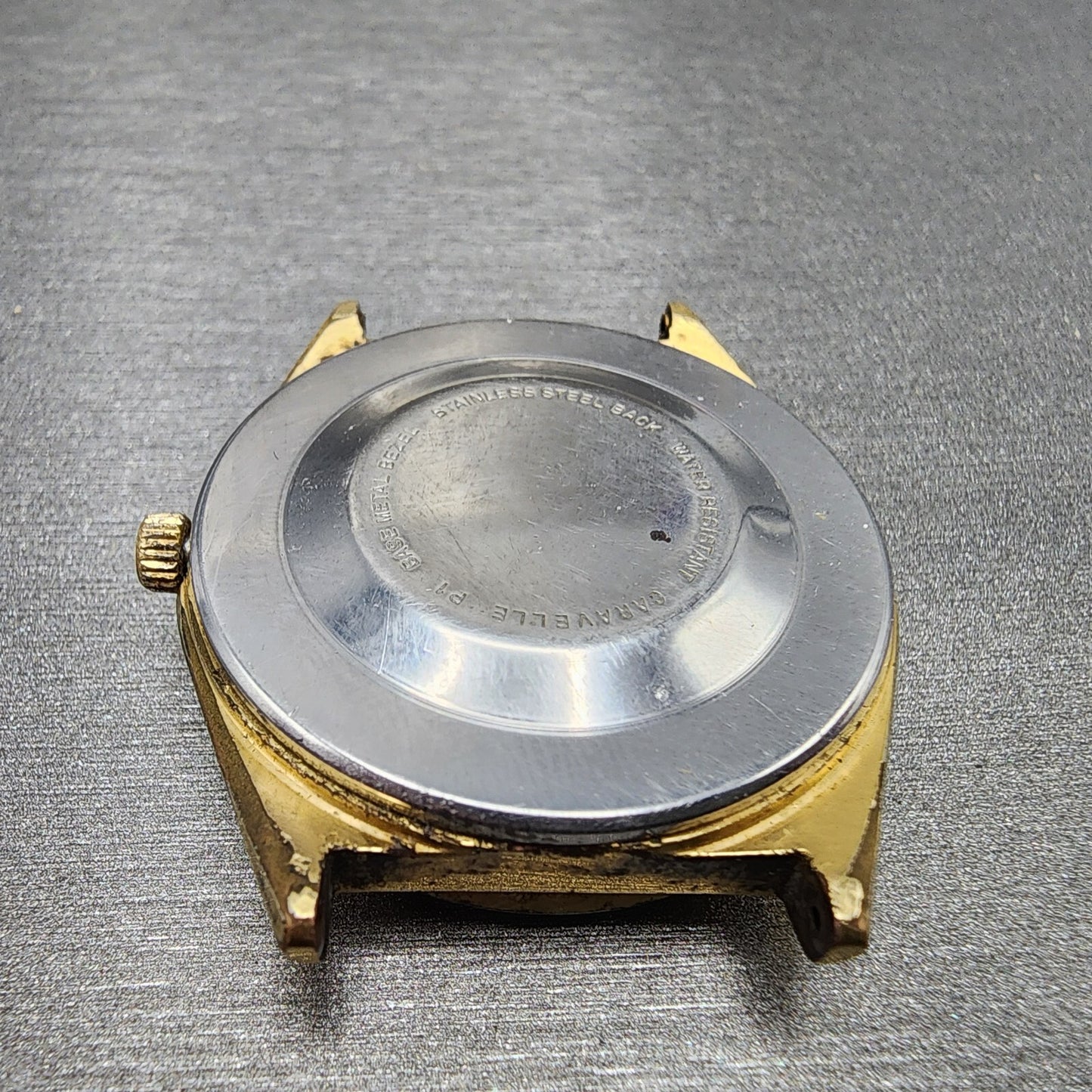 VTG Caravelle Watch Men 35mm White Dial Gold Tone Daydate Round PARTS