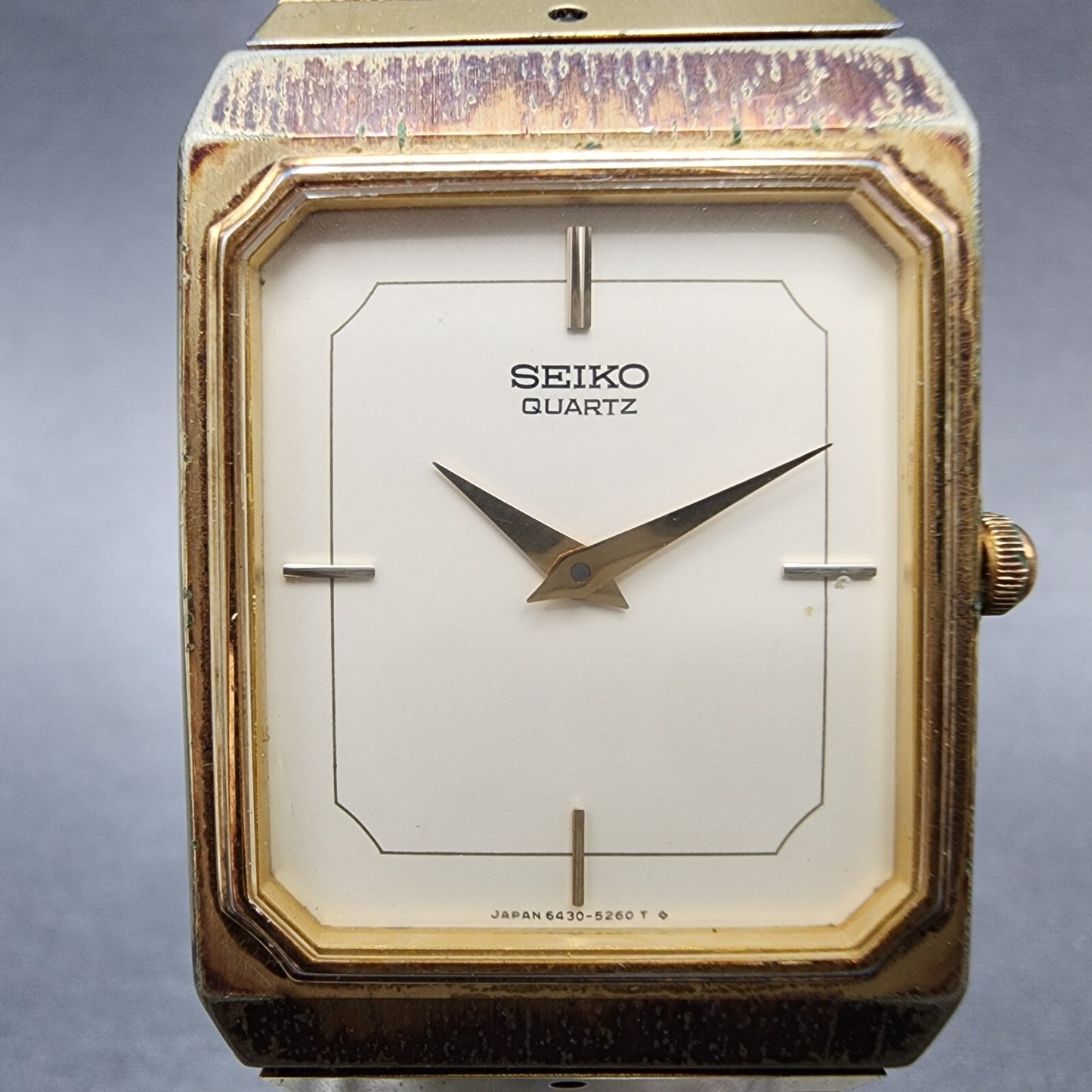Seiko Tank Watch Men 27mm Cream Dial Gold Tone 6430-5140 New Battery