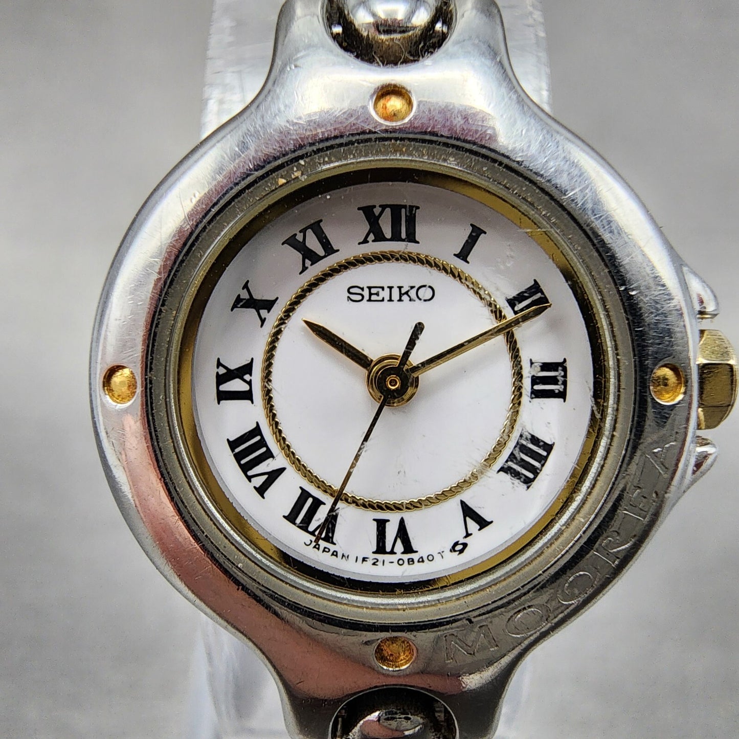 Seiko Watch Women 20mm White Dial Two Tone Round 1f21-0a50 New Battery