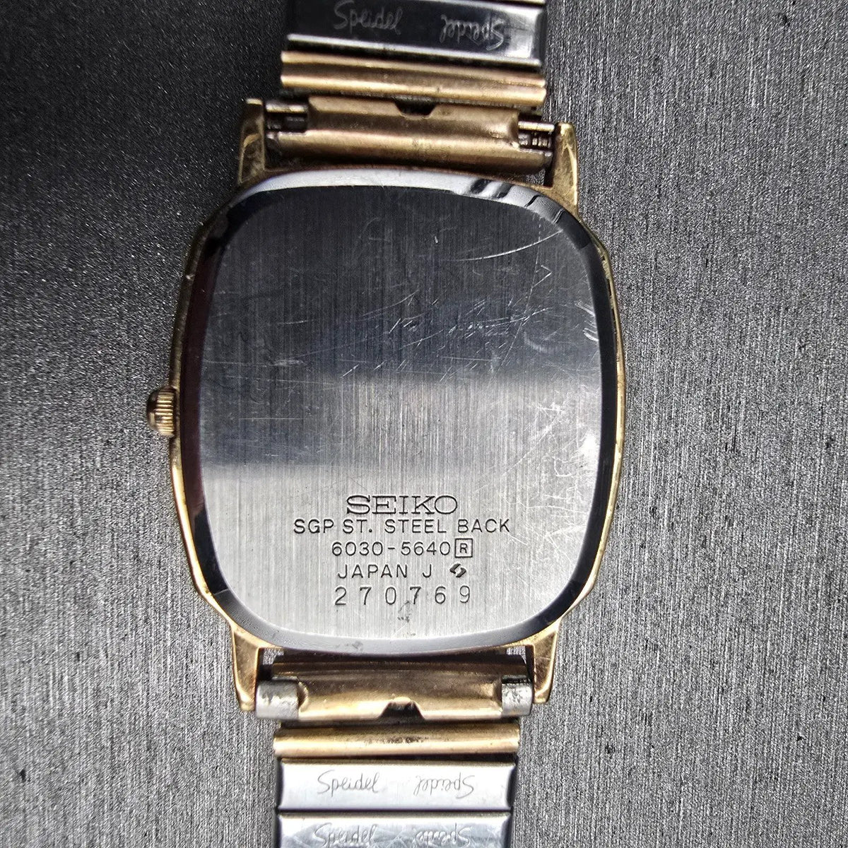 Seiko Watch Men 28mm Champagne Dial Gold Tone Rectangle 6030-5640 New Battery10