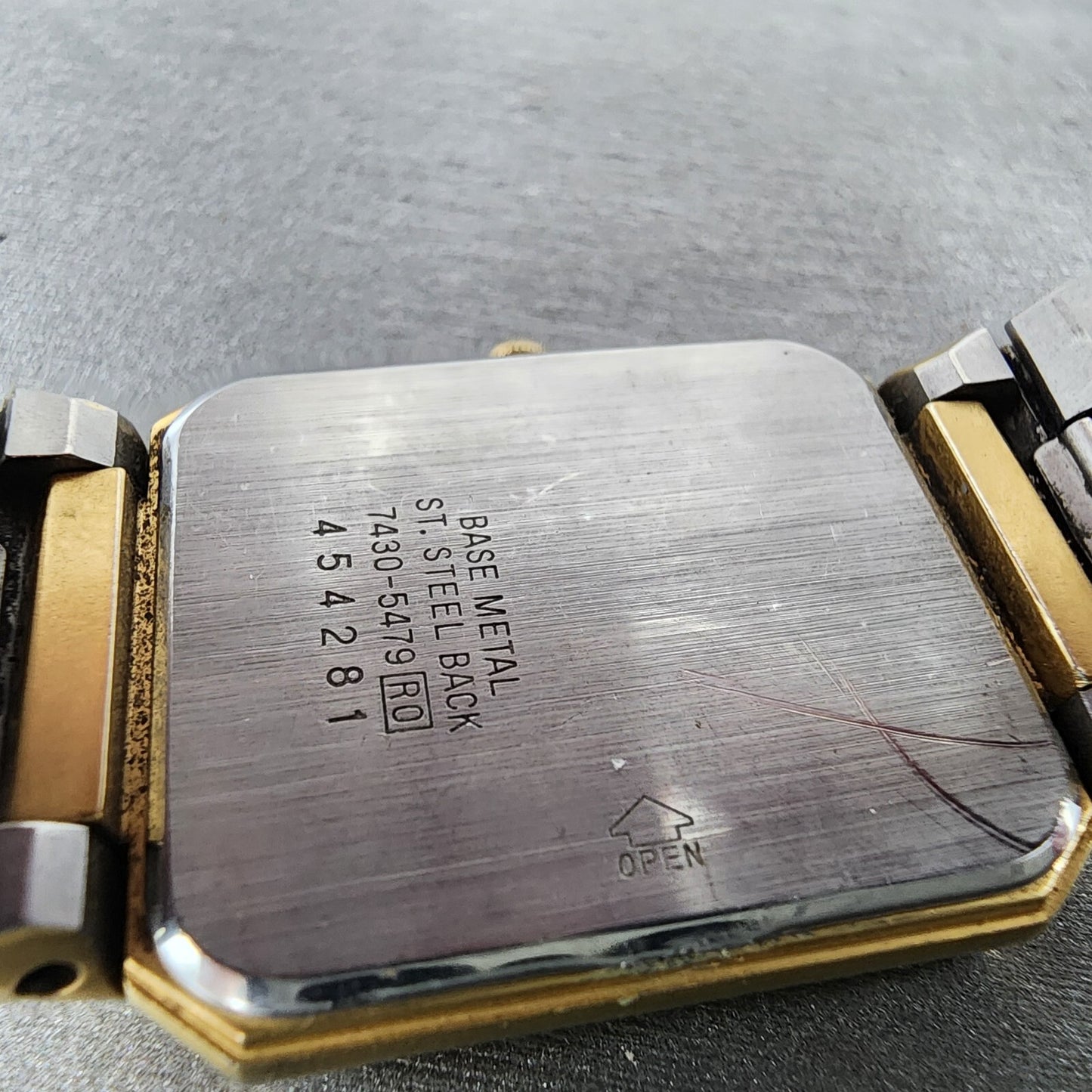 Seiko Tank Watch Men 26mm Gold Dial Gold Tone Rectangle 7430-5479 PARTS