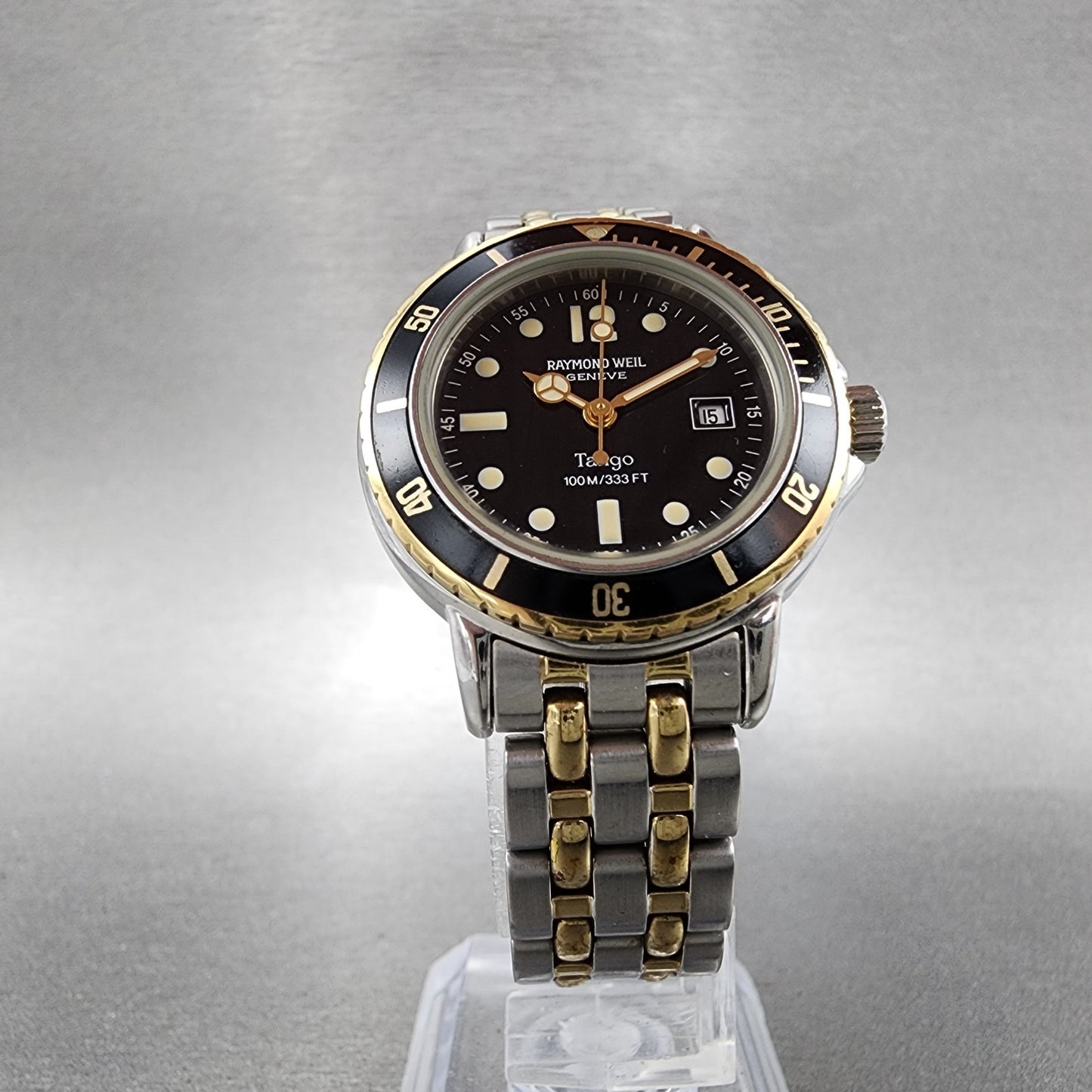 Raymond Weil Tango Diver Watch Women 30mm Black Dial Two Tone Date 5363 New Batt