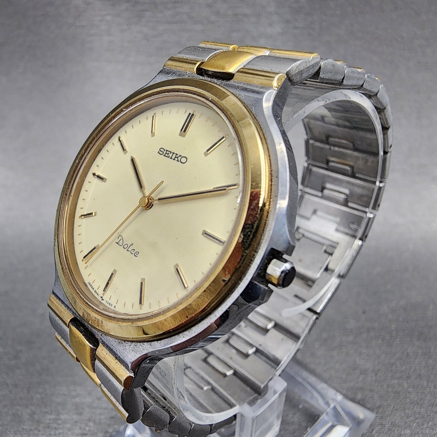 Seiko Dolce Watch Men 35mm Cream Dial Two Tone Round 8N41-7020 New Battery