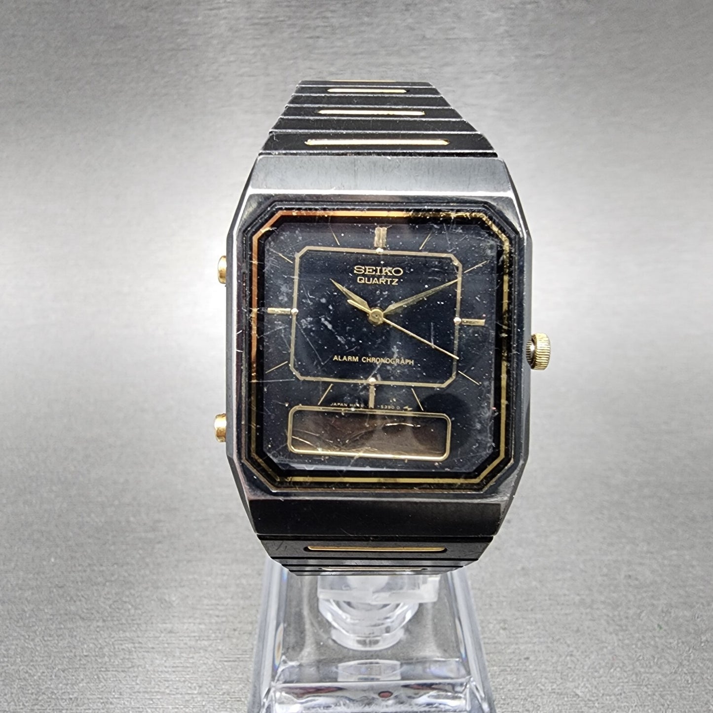 Seiko Watch Men Black Gold Tone Analog Digital Alarm Chrono 28mm H449-5310 PARTS