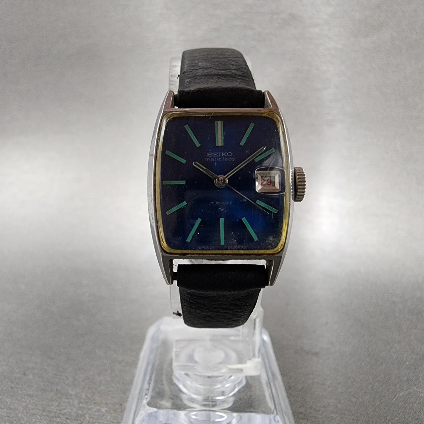 Seiko Matic Lady Tank Watch Women 20mm Blue Dial Steel Date 2517-3211 PARTS