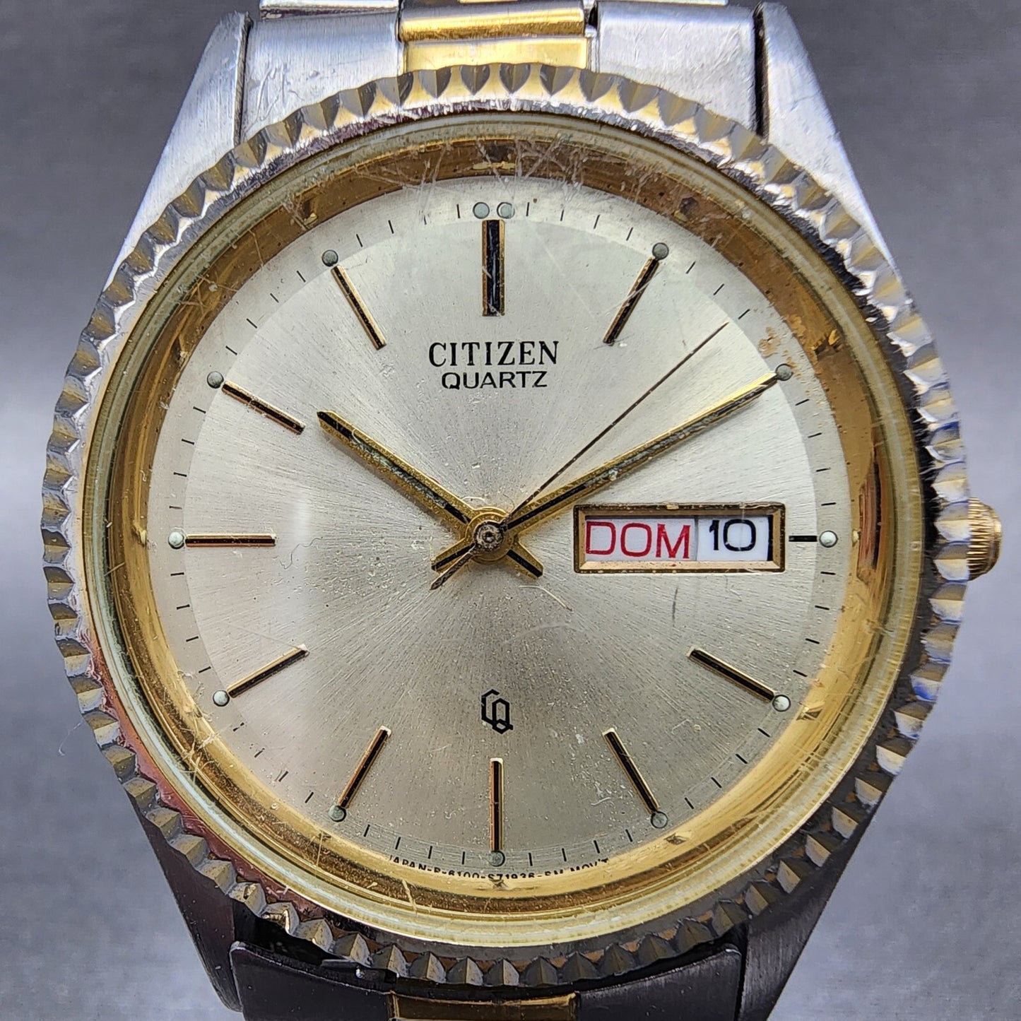 Citizen CQ President Watch Men 35mm Silver Dial Gold Daydate 6100-S26569 PARTS