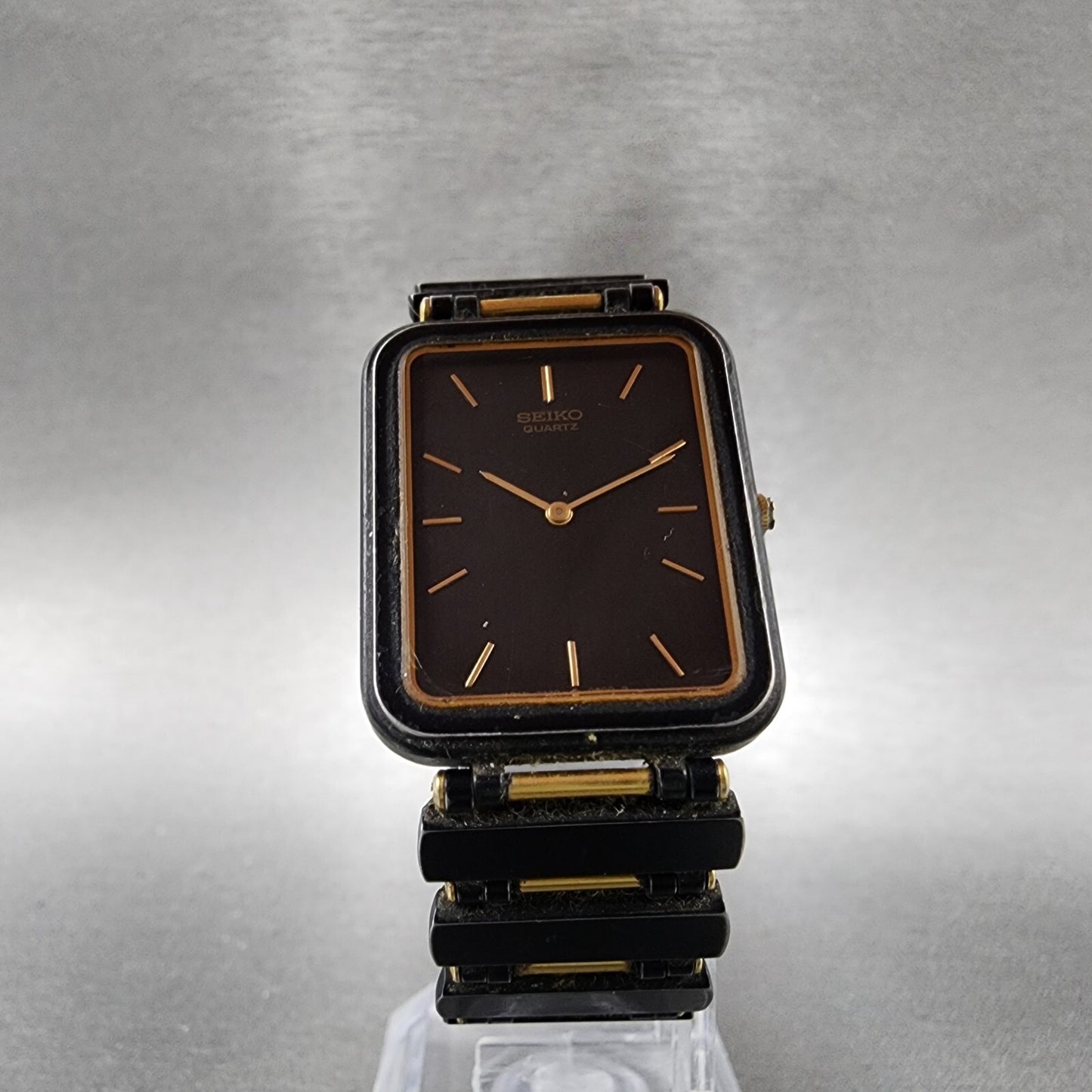 Seiko Tank Watch Men 23mm Black Dial Black Tone Rectangle 7320-5989 New Battery
