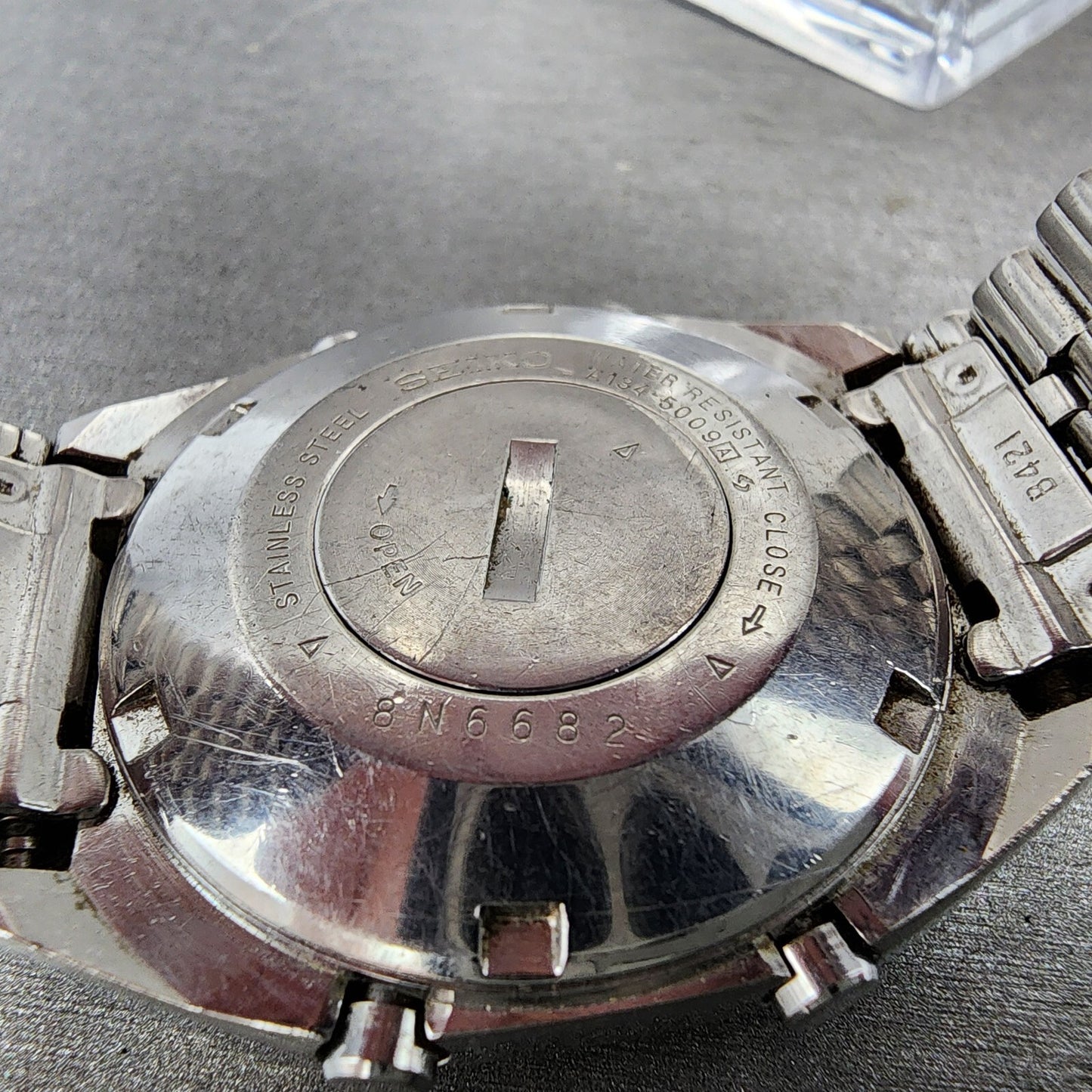 Seiko Digital Watch Men 34mm Digital Steel Alarm A134-5009 Rectangle PARTS