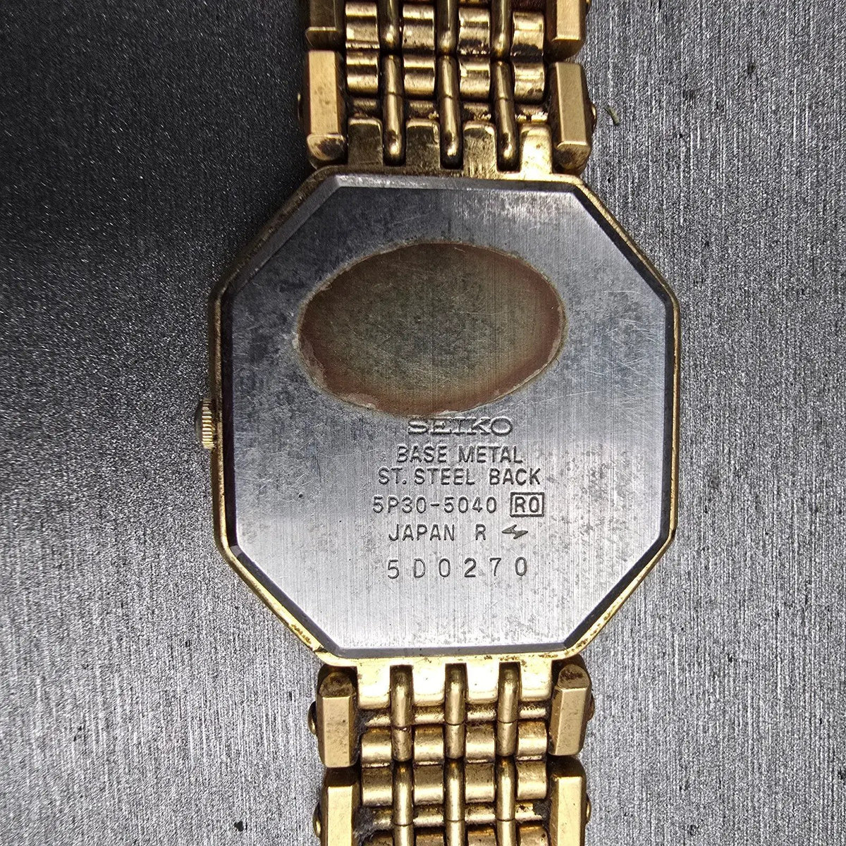 Seiko Watch Men 28mm Gold Dial Gold Tone Octagon 5P30-5040 New Battery Vintage10