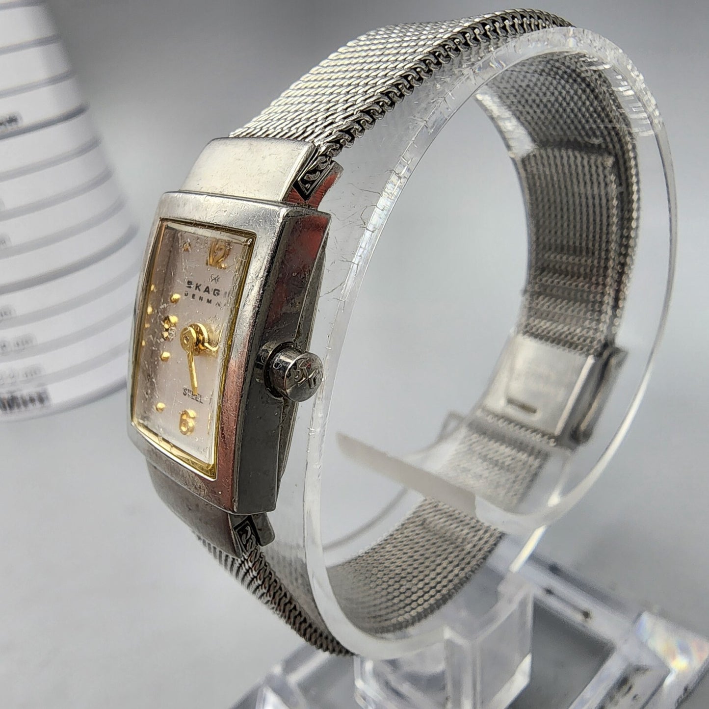 SKagen Tank Watch Women Silver Tone Silver Dial 14mm Rectangle 490SGS New Batt