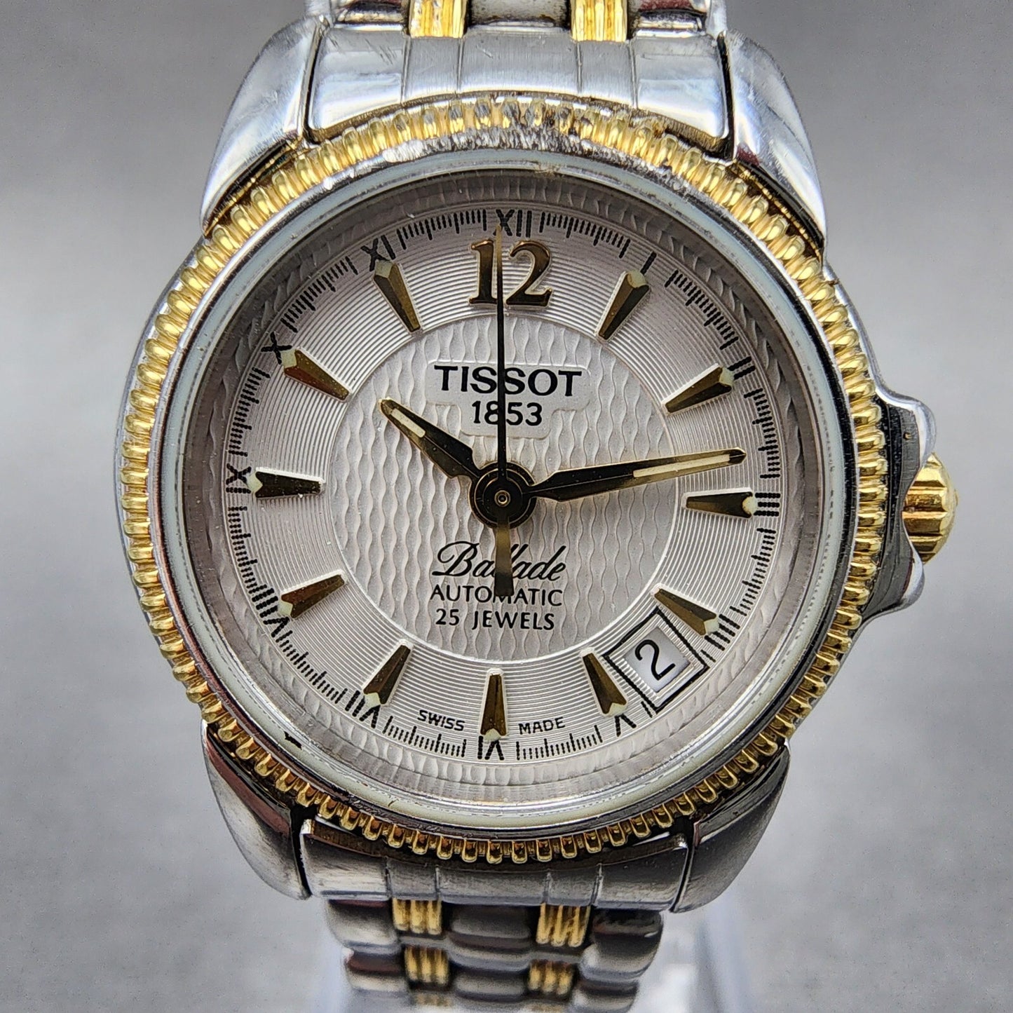 Tissot Ballade Automatic Watch Women 24mm White Dial Two Tone Date Round Runs