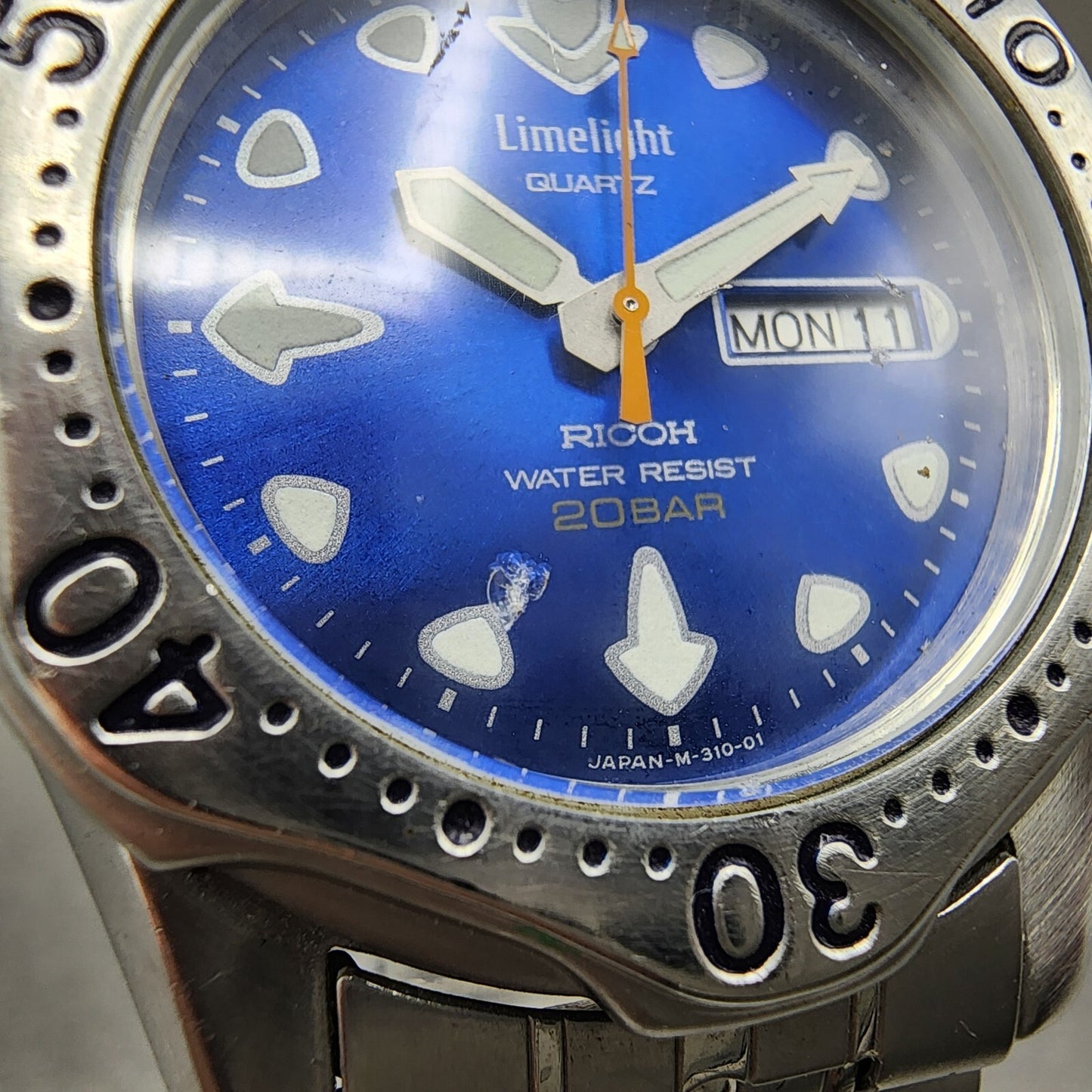 Ricoh Limelight Dive Watch Men 38mm Blue Dial Steel Daydate Round New Battery