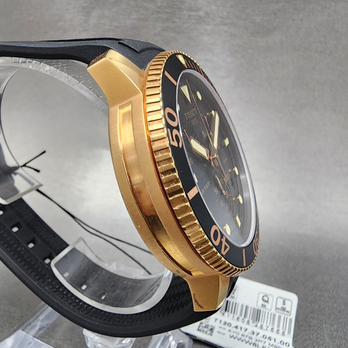 Tissot Seastar Chronograph Watch Men 45mm Black Dial Rose Gold Tone Date Works