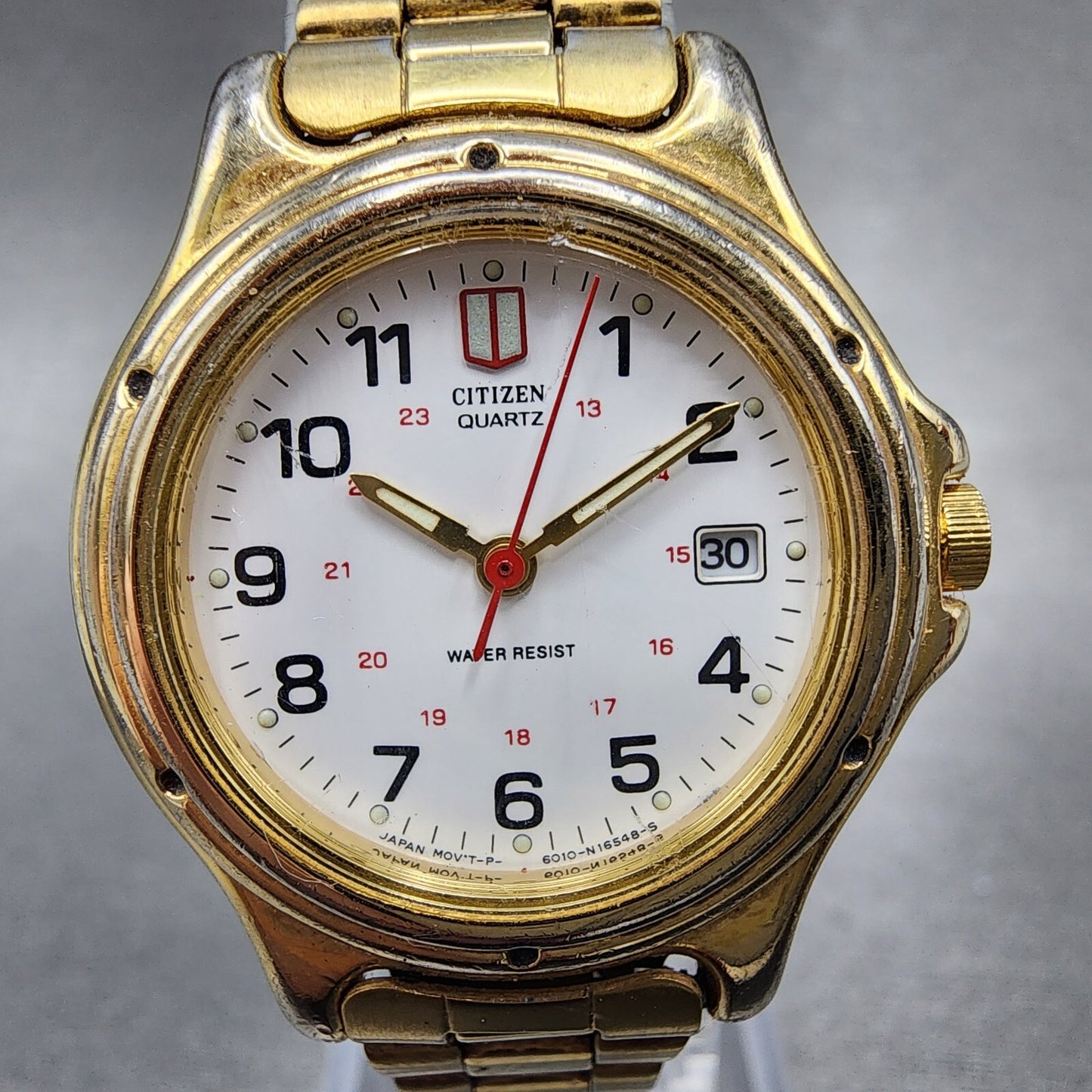 Citizen Watch Women 27mm White Dial Gold Tone Date 6010-S37668 New Battery