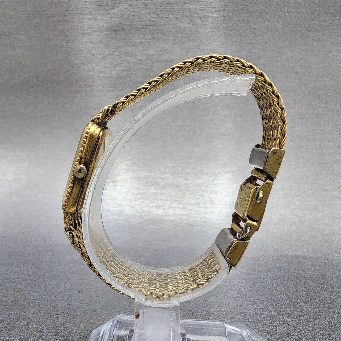 Seiko Tank Watch Women 19mm Champagne Dial Gold Tone 1400-5140 New Battery