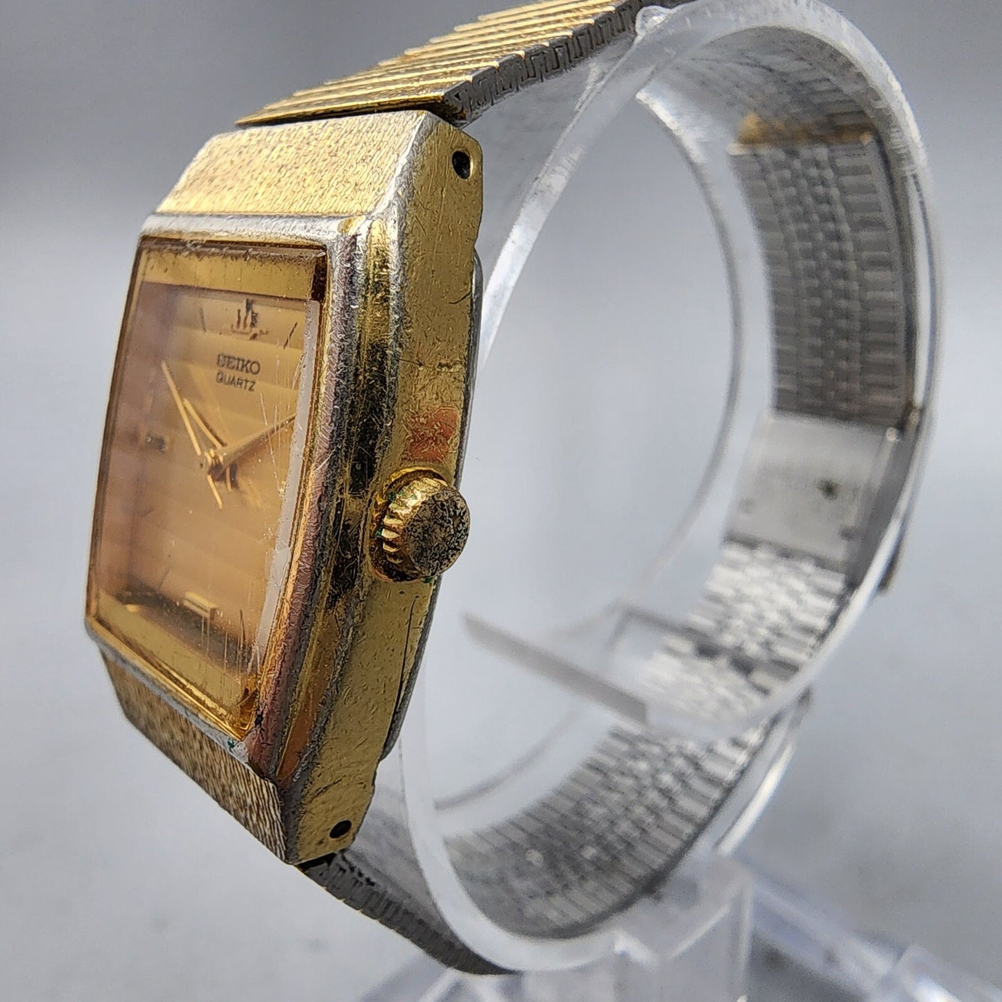 VTG Seiko Watch Women 20mm Gold Dial Gold Tone 8Y21-5000 Tonneau New Battery