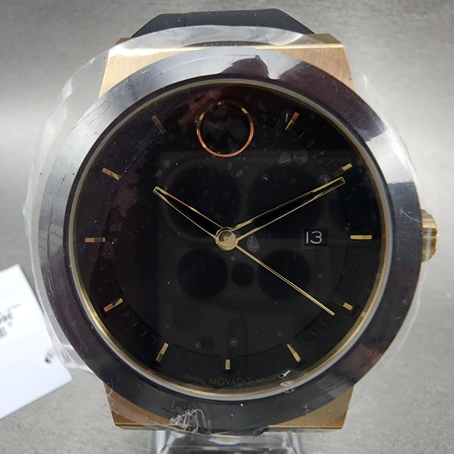 Movado Bold Fusion Watch Men 42mm Black Dial Gold Tone Date Resin Band 3600850