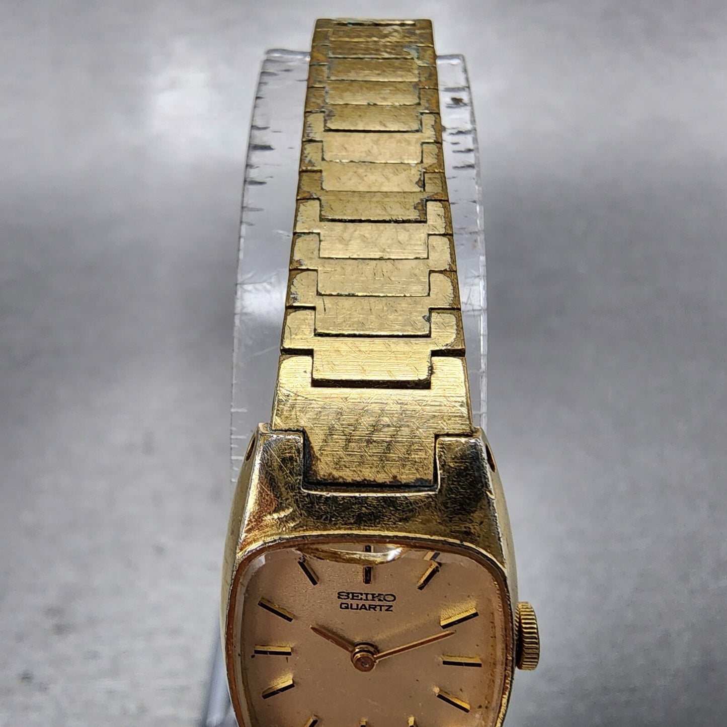 Seiko Watch Women 16mm Gold Dial Gold Tone Rectangle 16-5009 New Battery