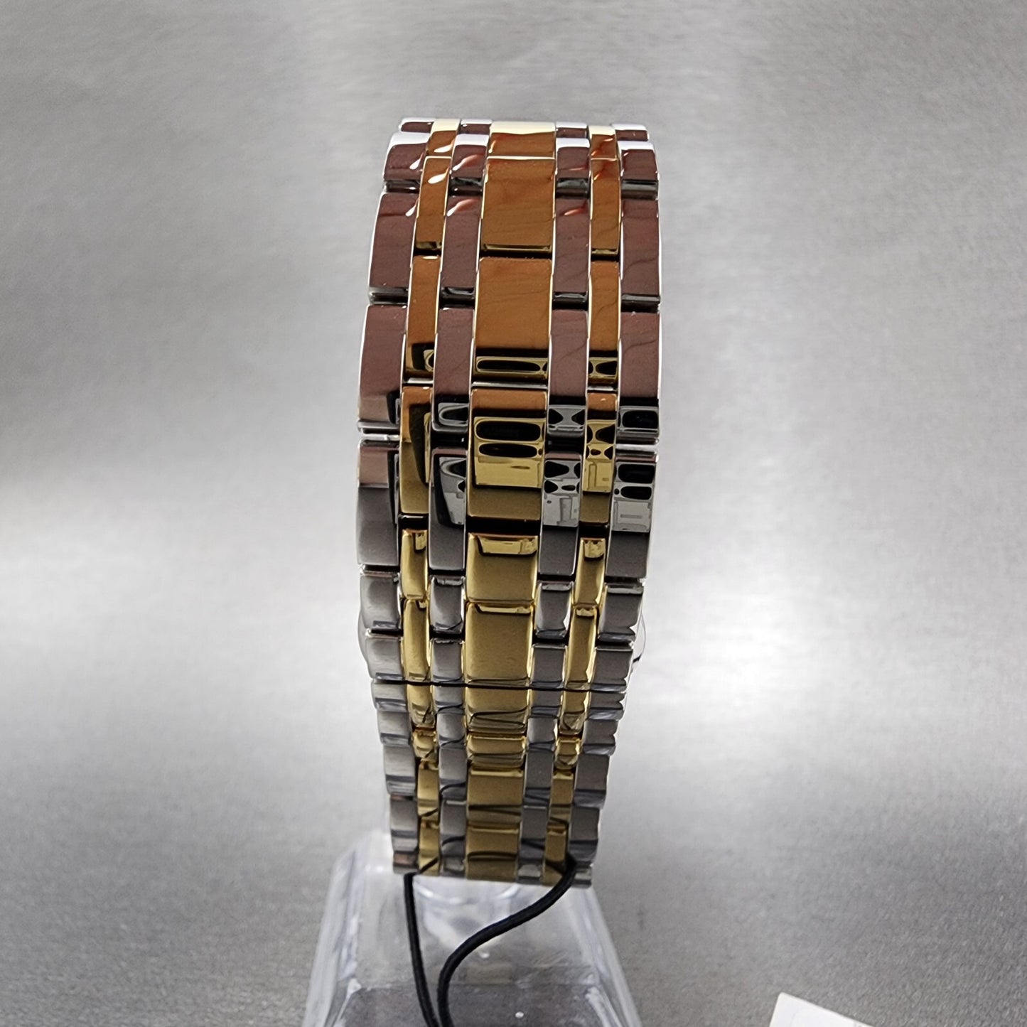 Bulova Quadra Tank Watch Women 21mm Black Dial Two Tone Rectangle 98P185 CHIPPED