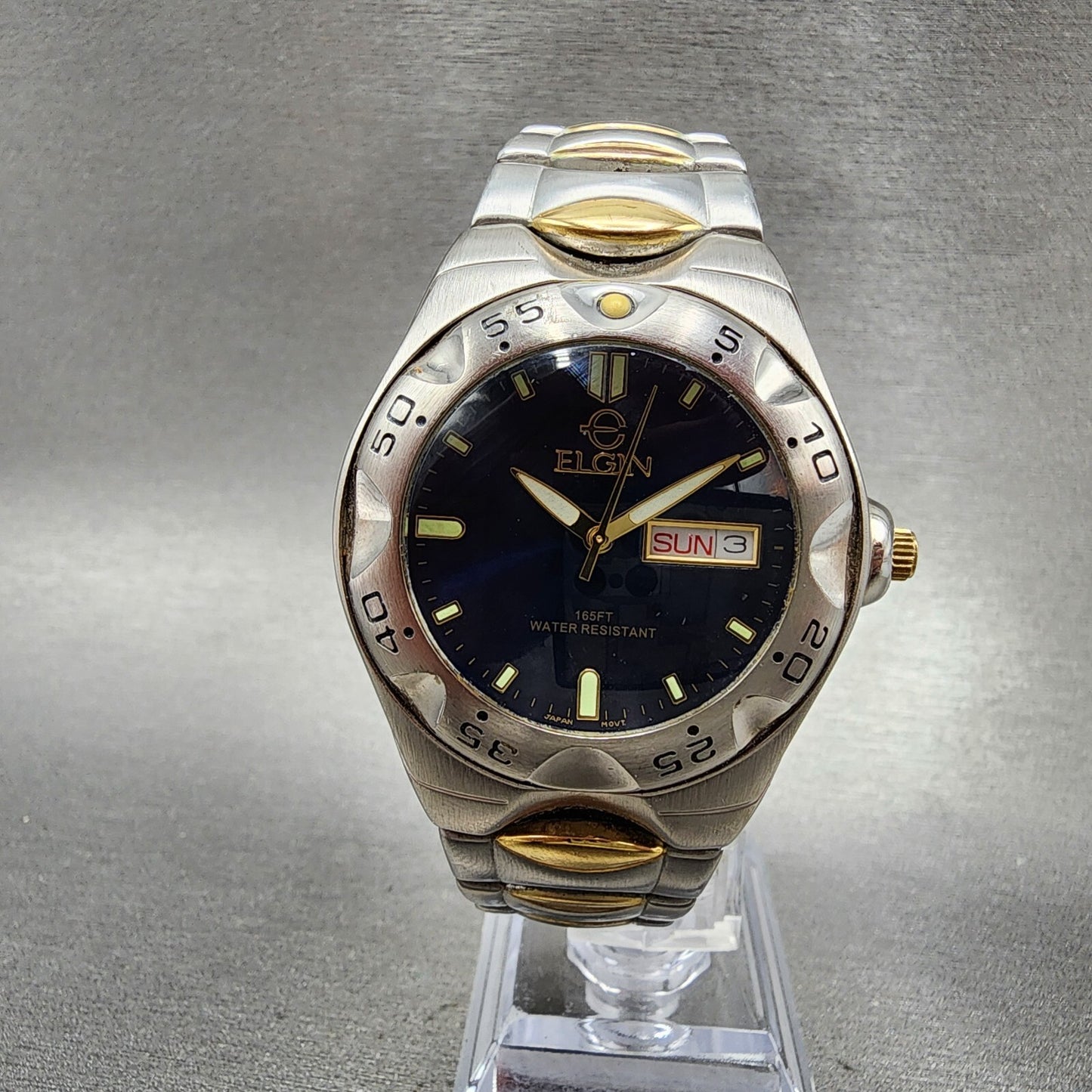 Elgin Watch Men 39mm Blue Dial Two Tone Daydate Round 2105 FC 775 New Battery
