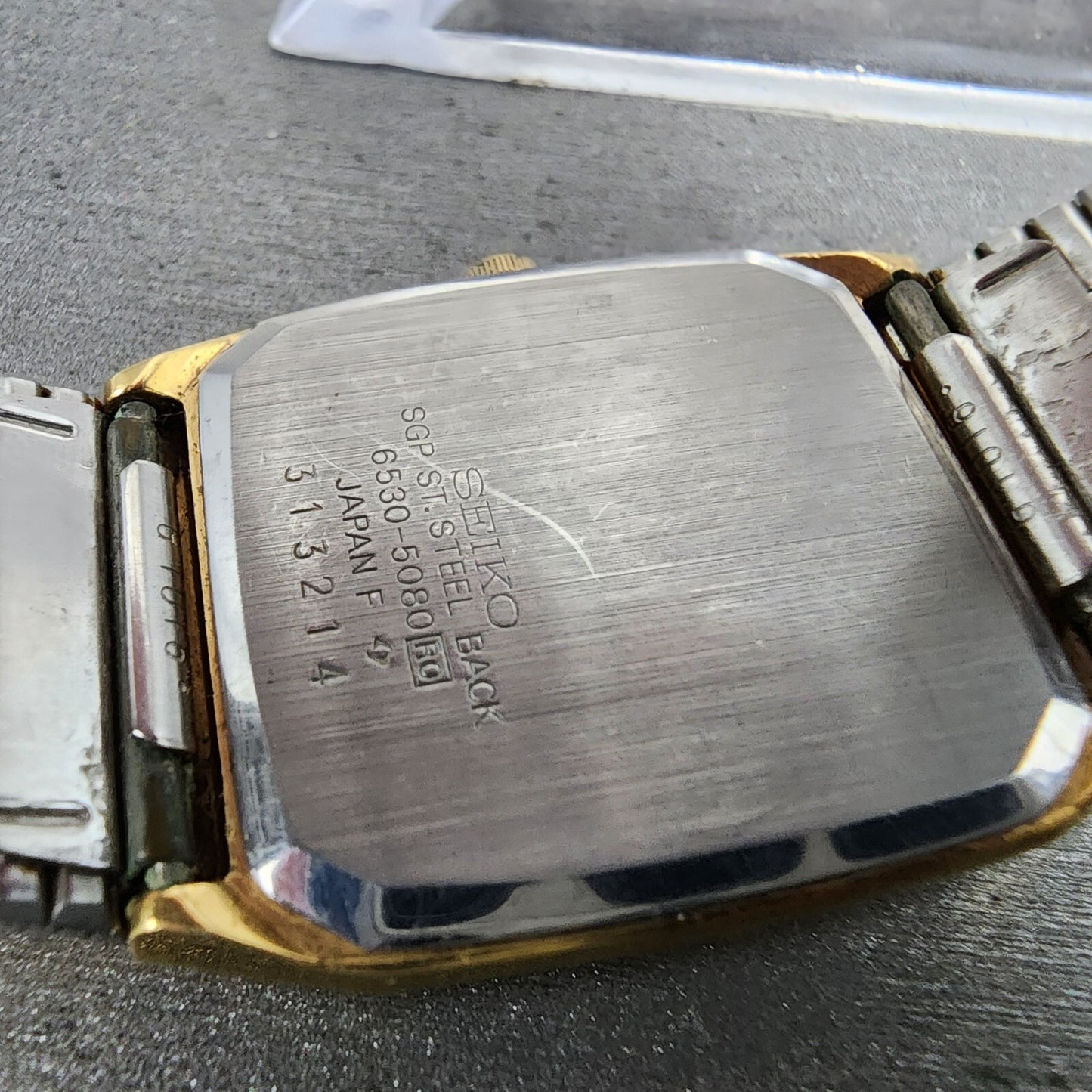 Seiko Tank Watch Men 26mm Gold dial Gold Tone Rectangle 6530-5080 New Battery