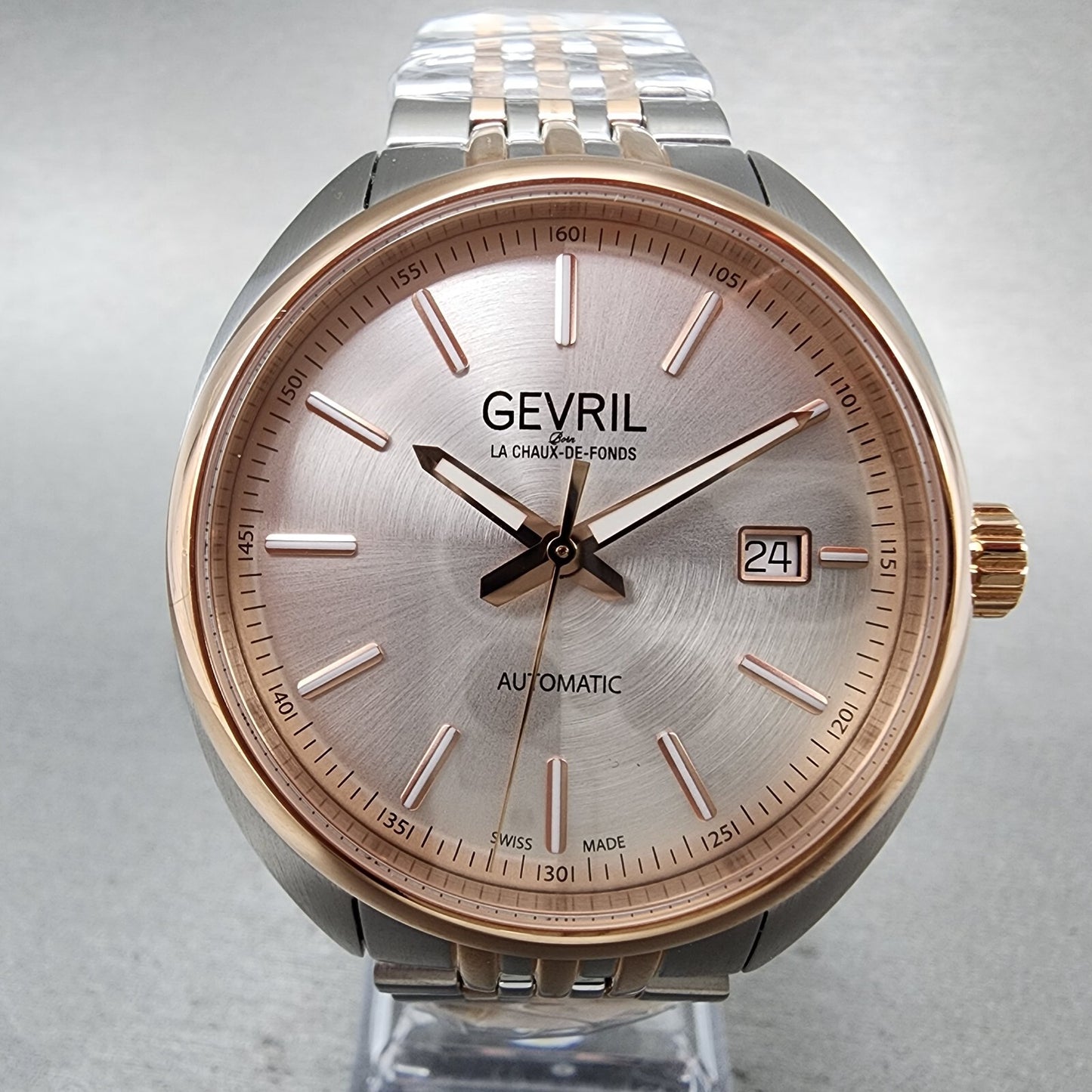 Gevril Five Points Automatic Watch Men 39mm Silver Dial Two Tone Date 48700
