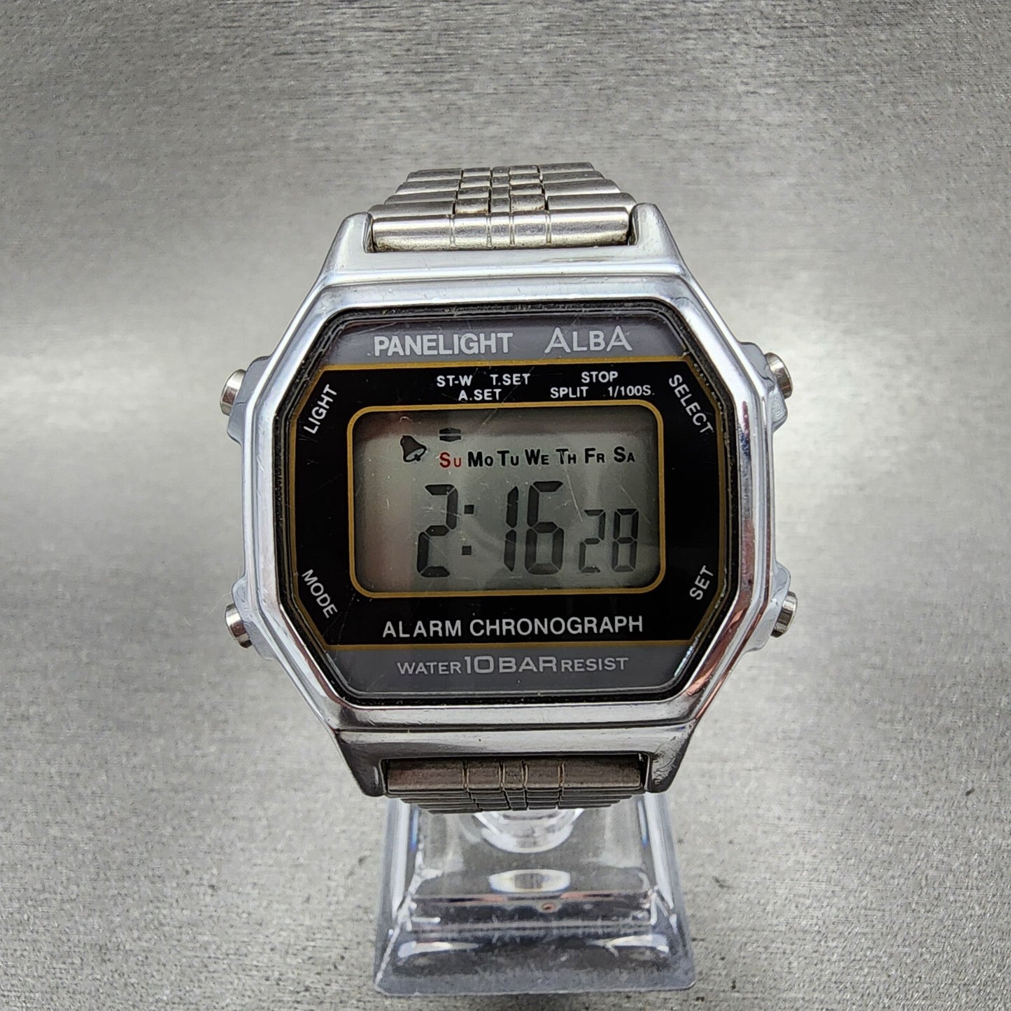 Seiko ALBA Digital Watch Men 36mm Silver Dial Alarm Chrono Y735-4A00 New Battery