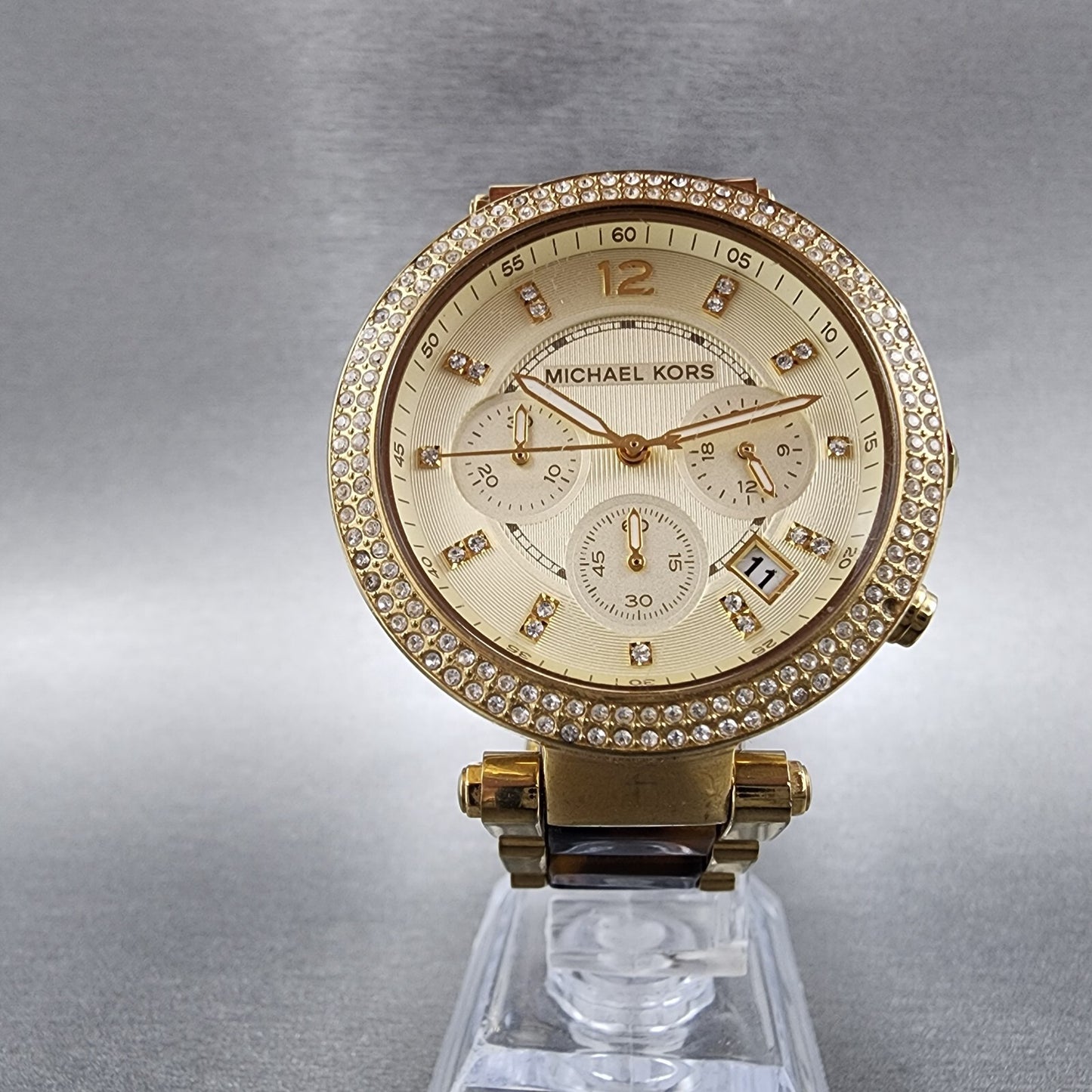 Michael Kors Parker Watch Women 39mm Champagne Dial Gold Tone Date New Battery