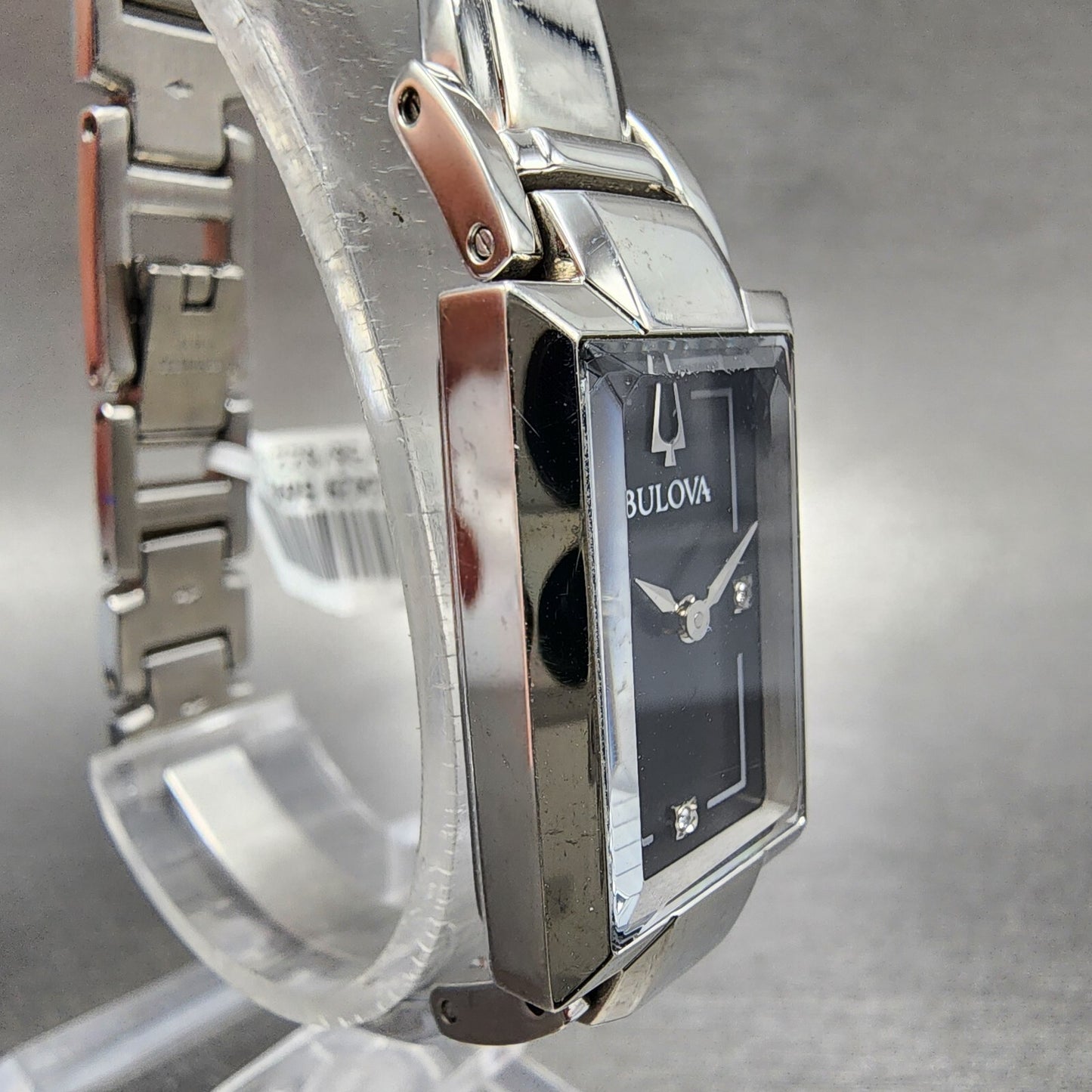 Bulova Tank Watch Women 18mm Black MOP Dial Steel Rectangle 96P209 New Battery