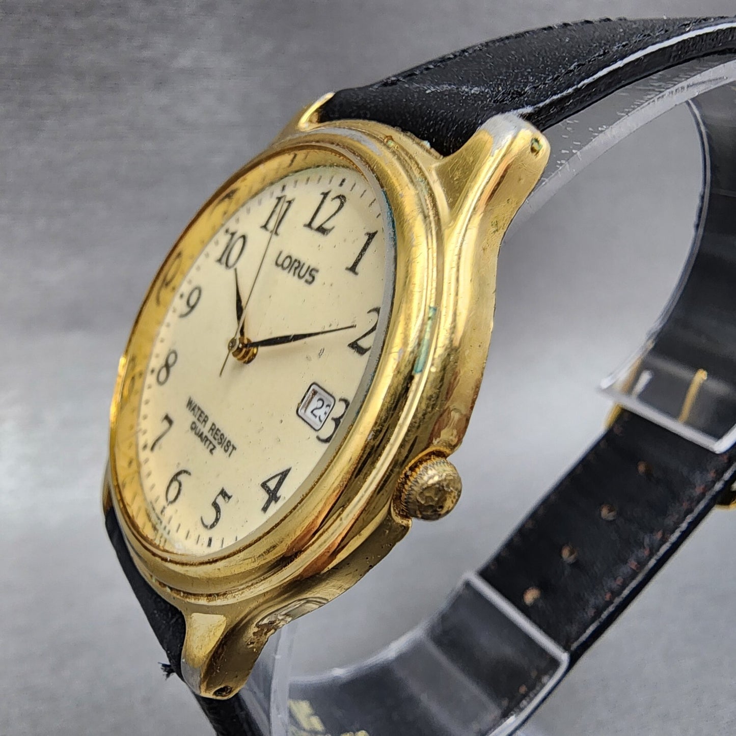 Lorus Watch Men 35mm Cream Dial Gold Tone Date Round V732-0A90 New Battery