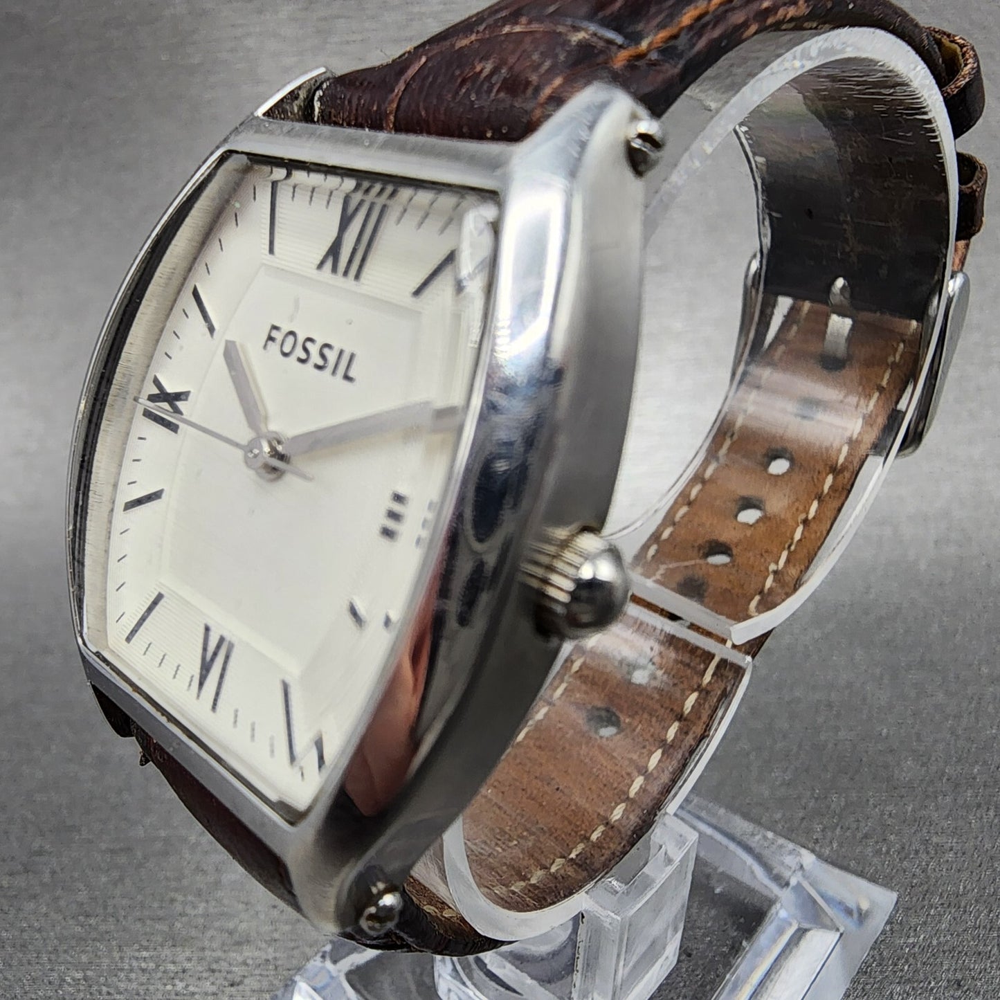 Fossil Watch Women 28mm White Dial Stainless Steel Tonneau ES3122 New Battery