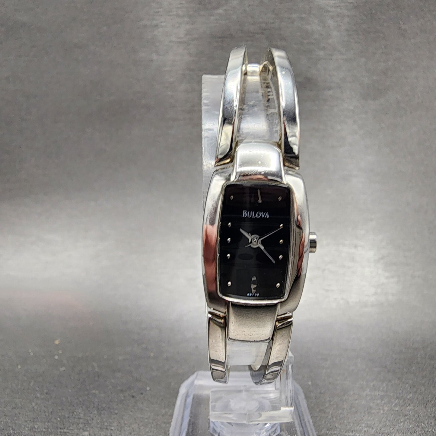 Bulova Tank Watch Women 17mm Black Dial Steel Rectangle 96T03 New Battery