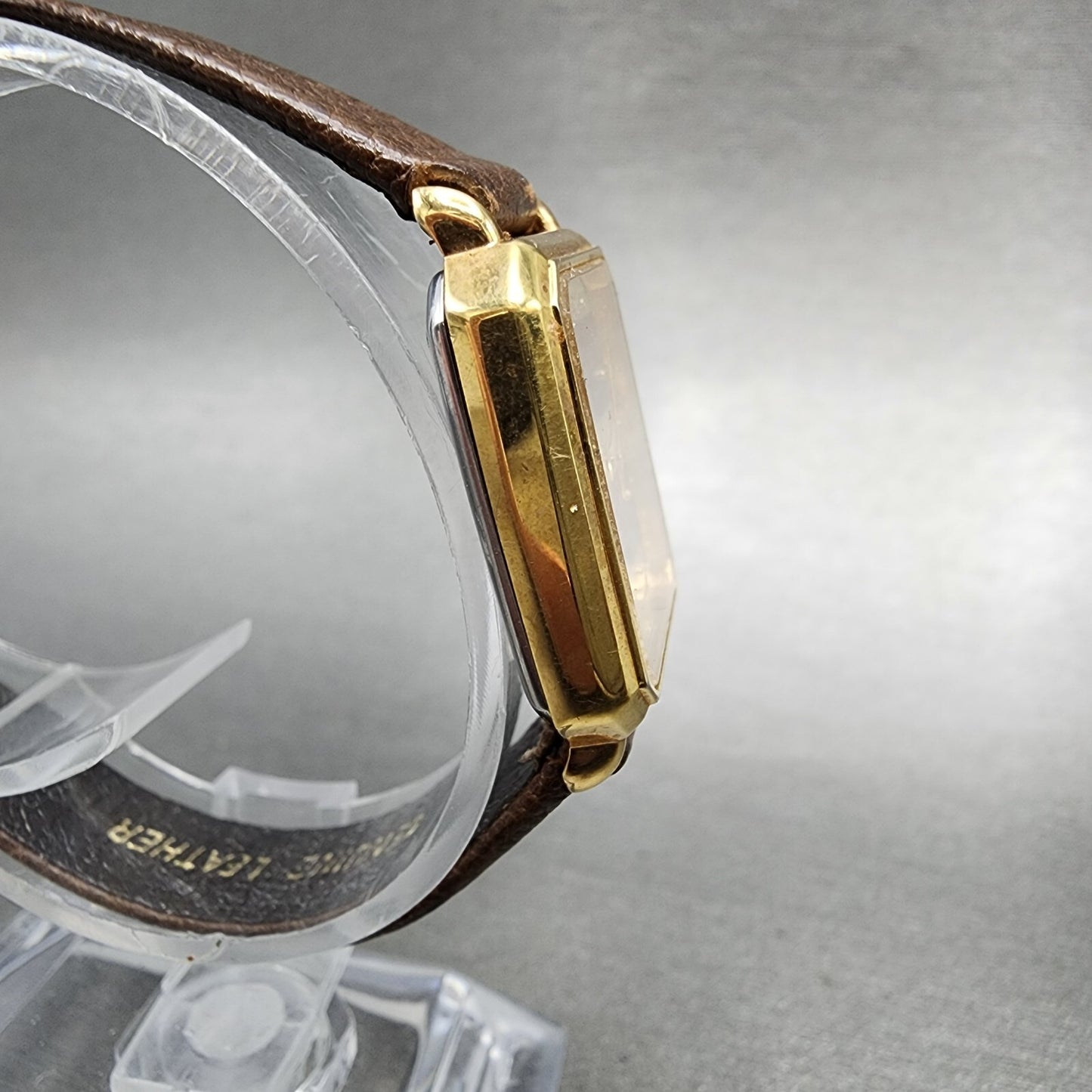 Lucien Piccard Dufonte Tank Watch Women 21mm Gold Dial Gold Tone Rectangle Runs